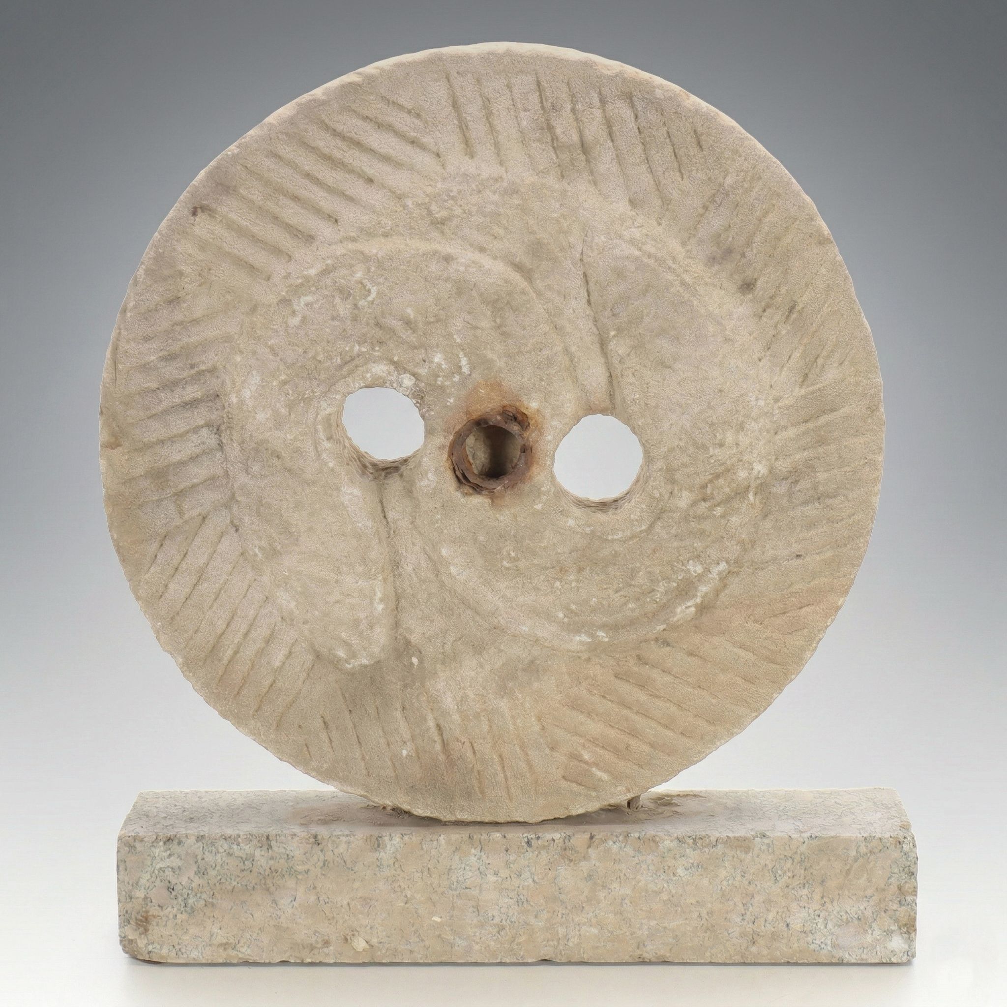 Carved Mill Stone with Attached Base