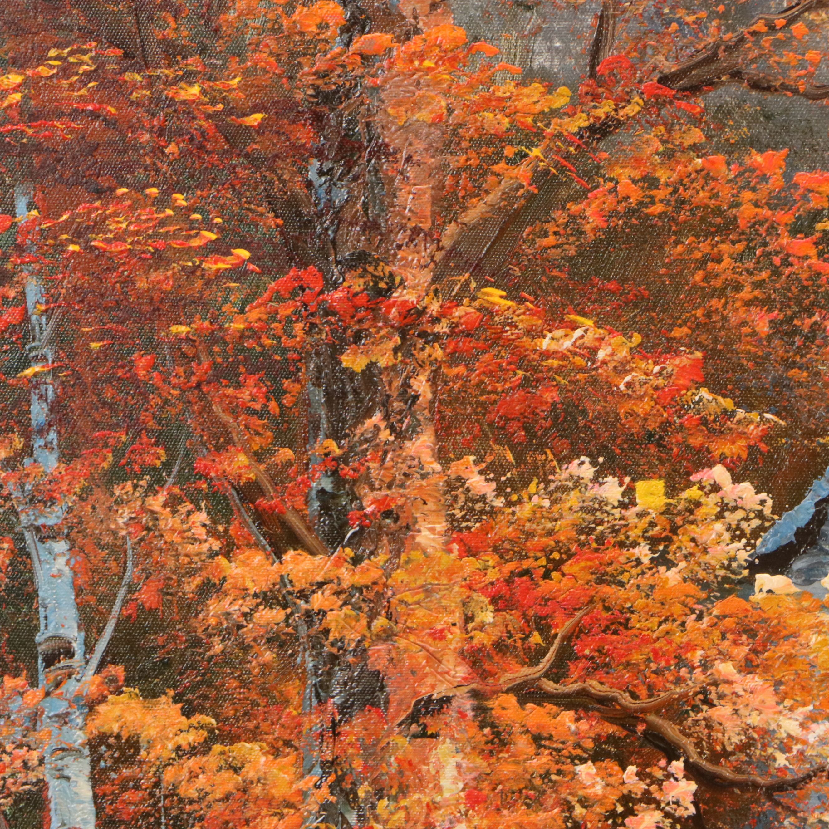 Oil Painting of Cozy Woodland Cottage, 21st Century