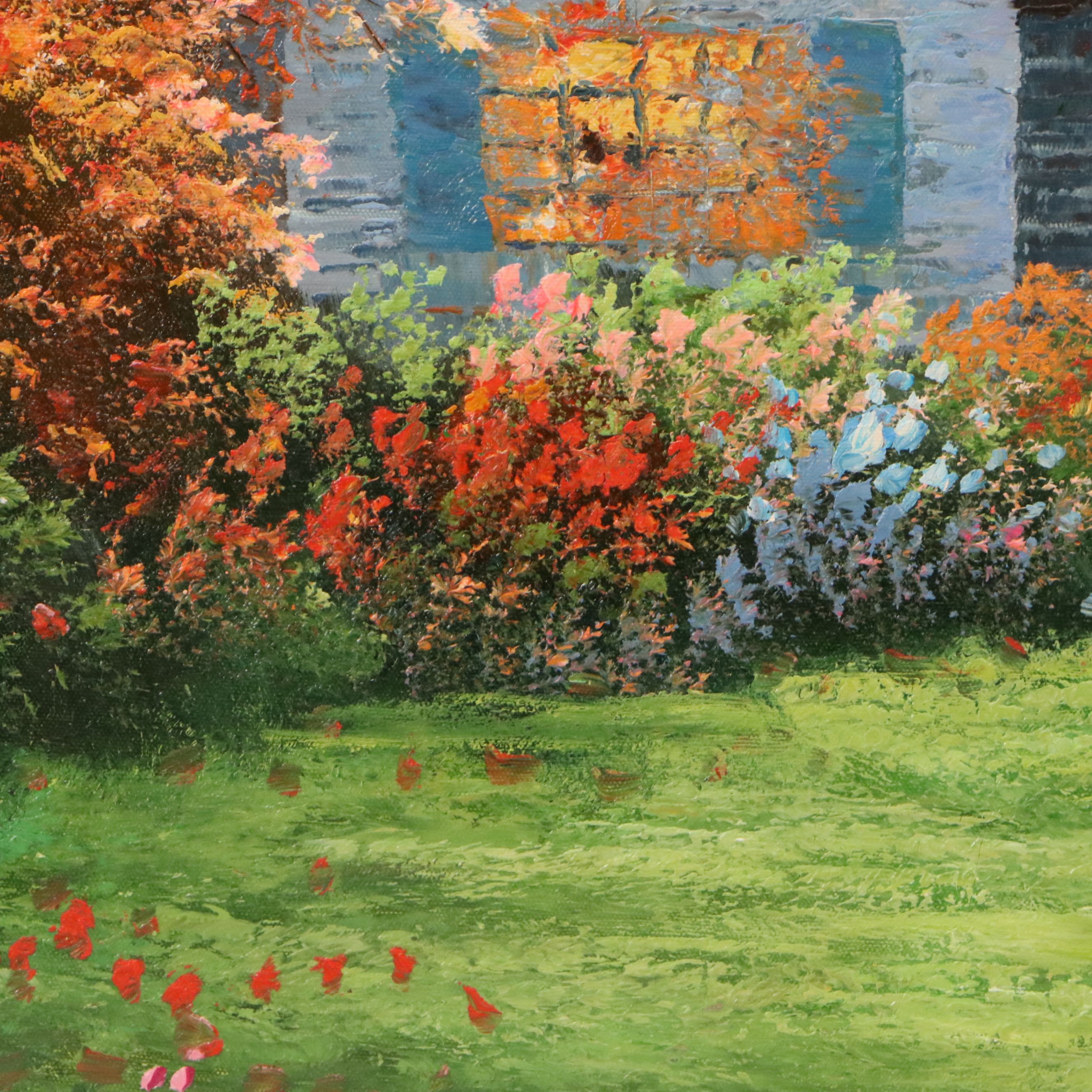 Oil Painting of Cozy Woodland Cottage, 21st Century