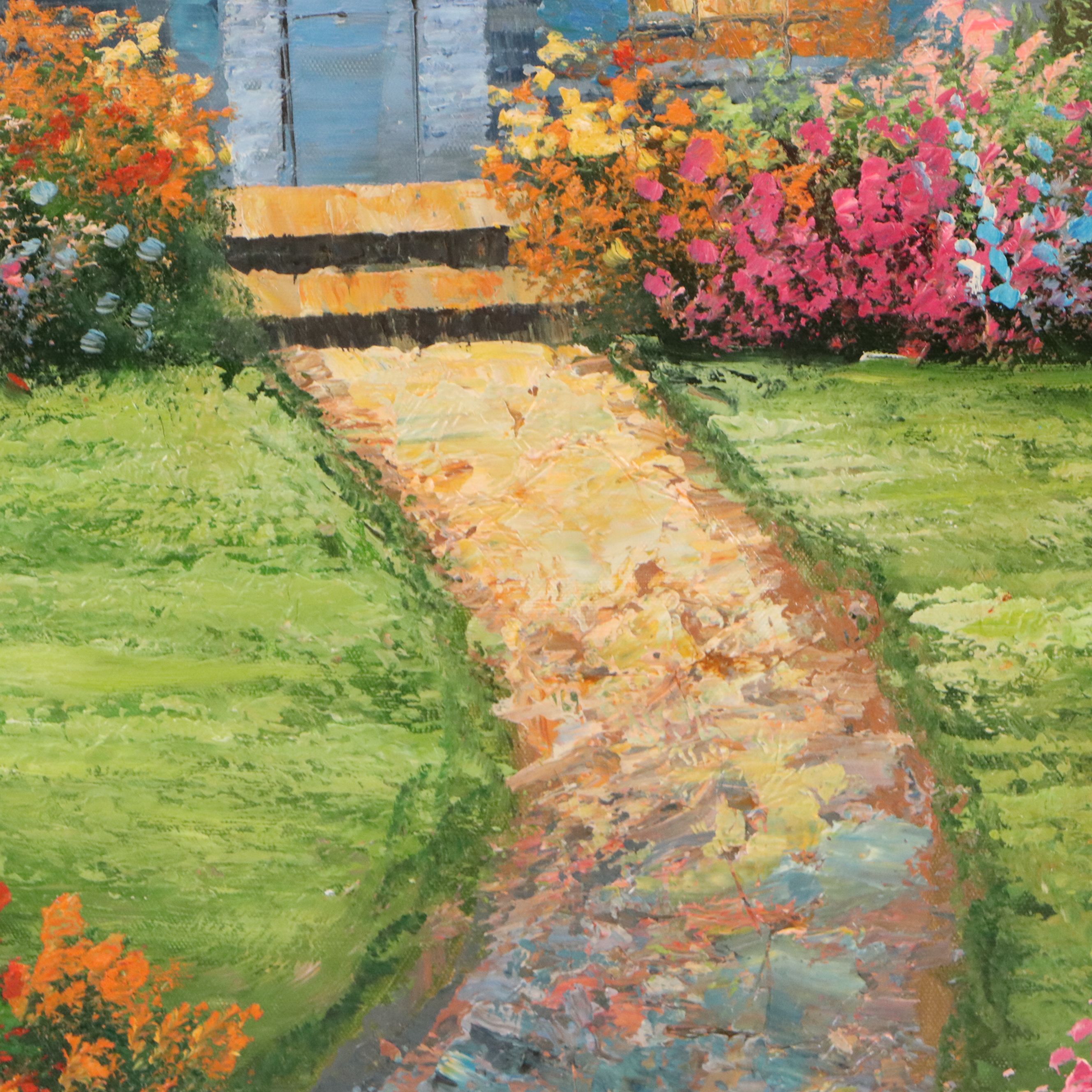 Oil Painting of Cozy Woodland Cottage, 21st Century