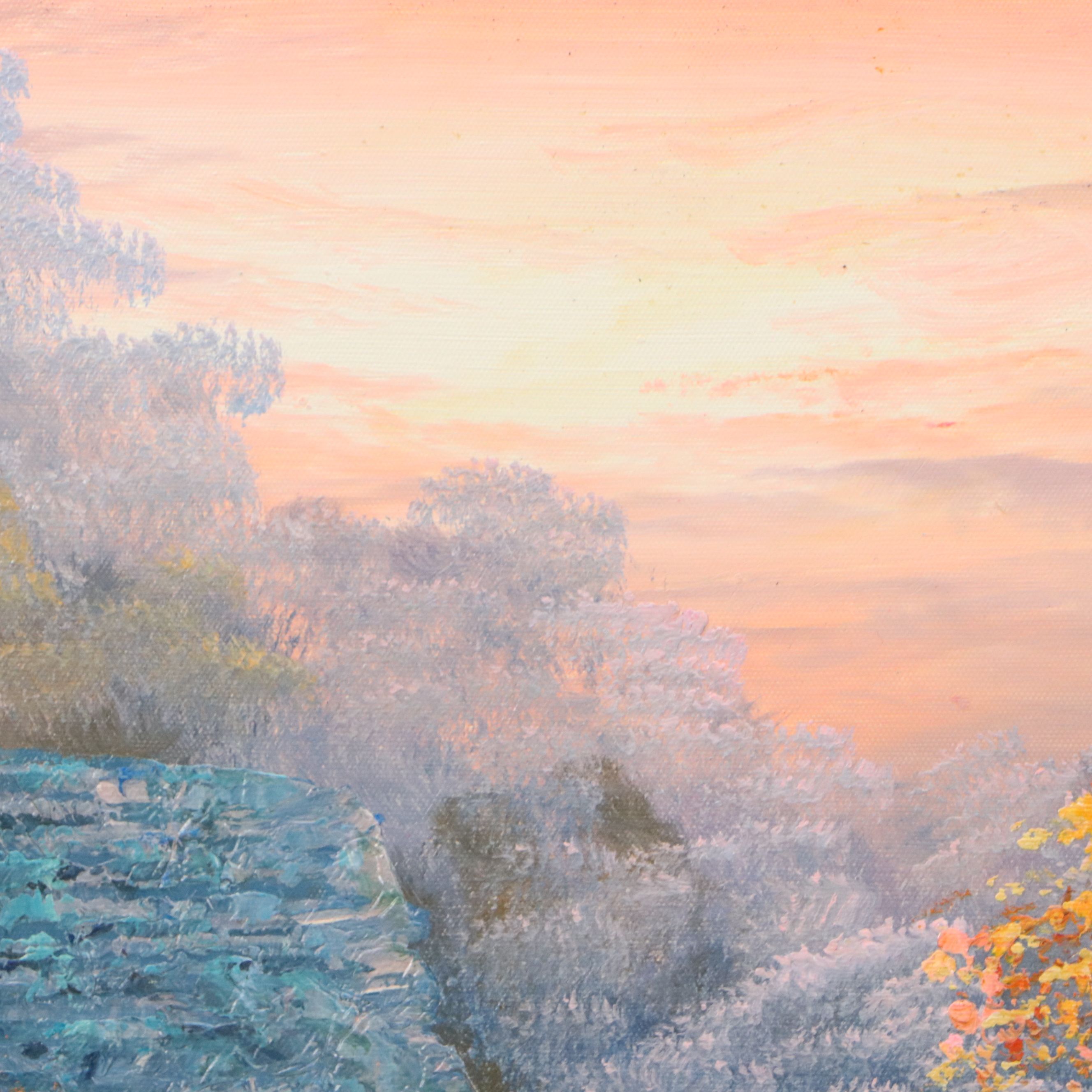 Oil Painting of Cozy Woodland Cottage, 21st Century