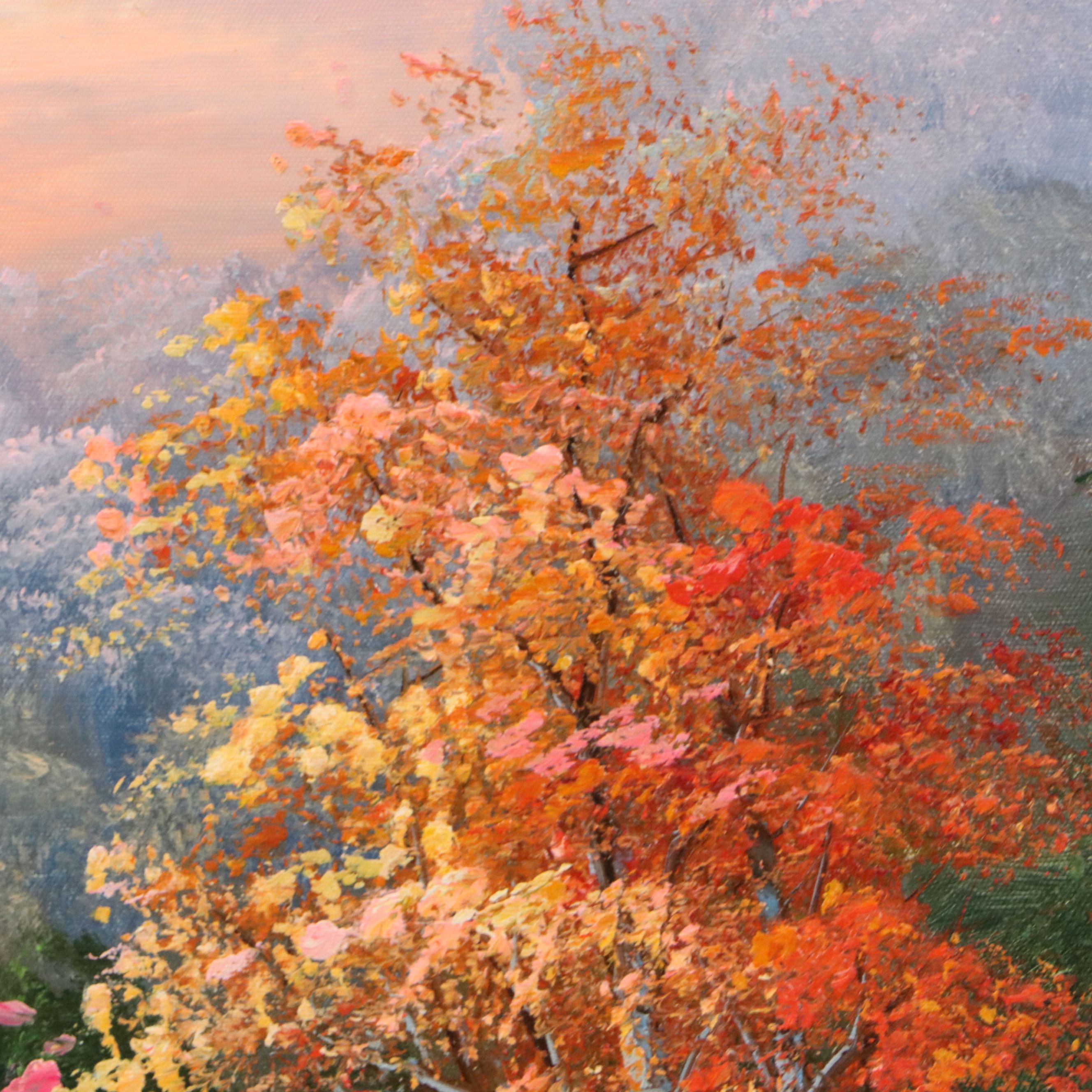 Oil Painting of Cozy Woodland Cottage, 21st Century