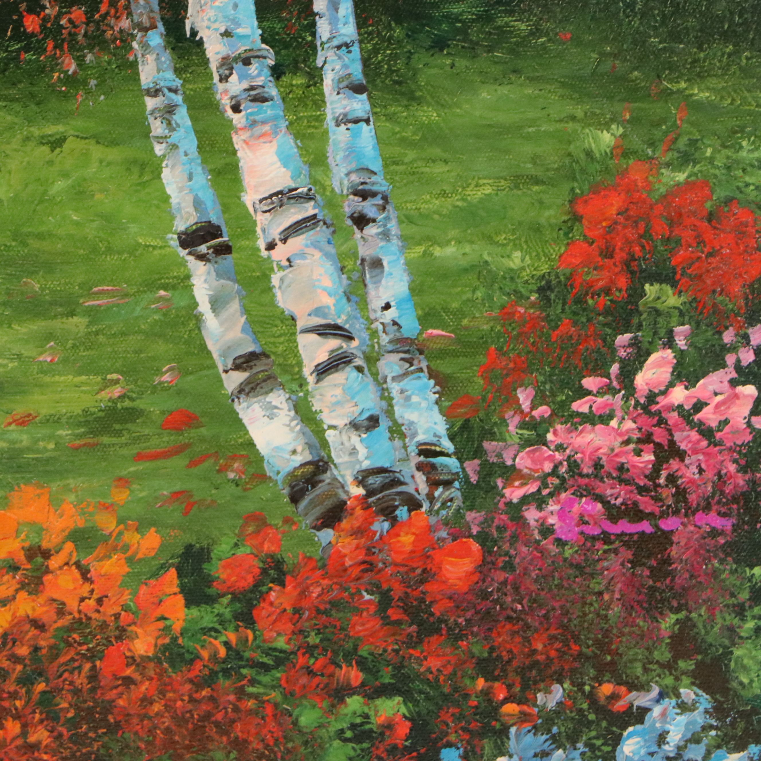 Oil Painting of Cozy Woodland Cottage, 21st Century