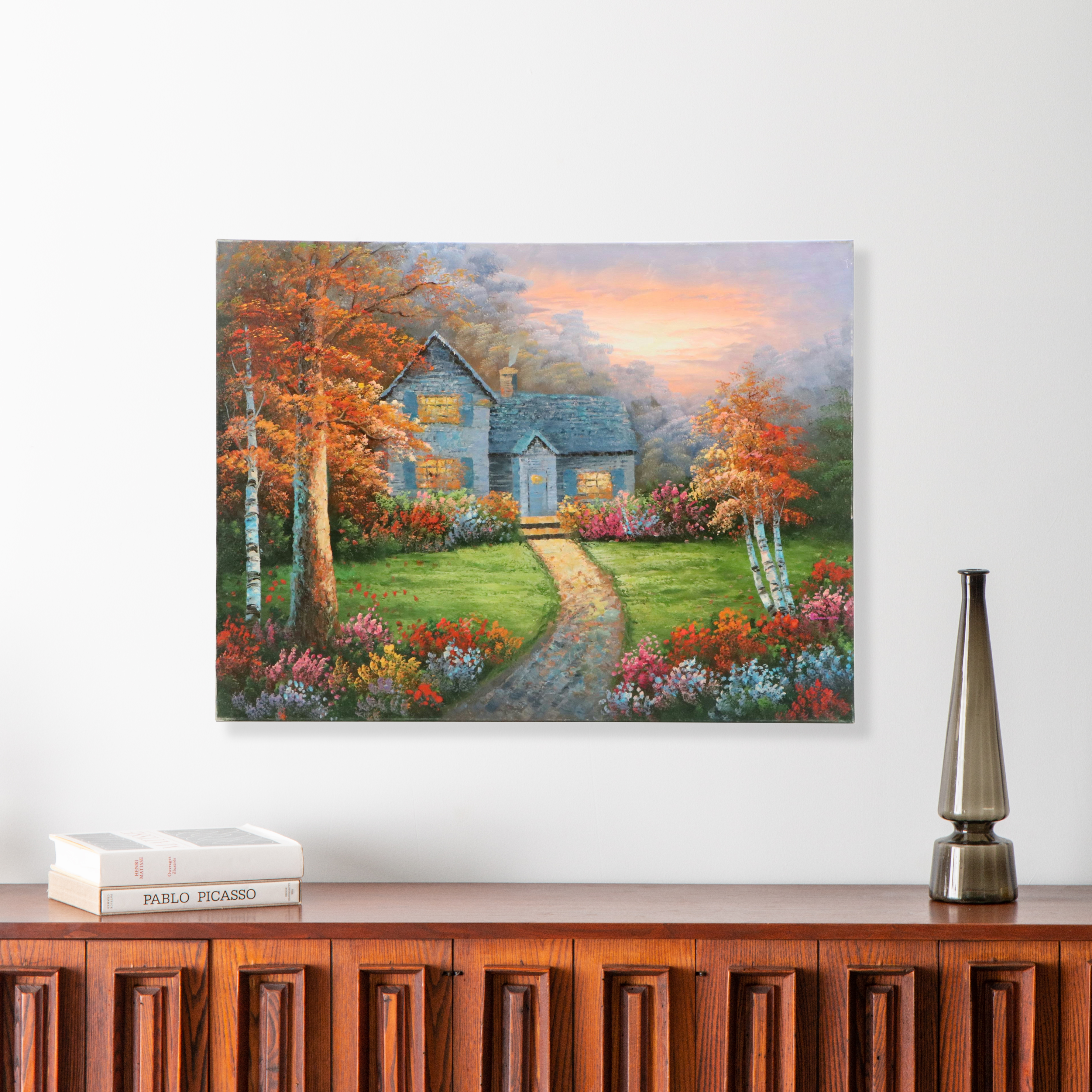 Oil Painting of Cozy Woodland Cottage, 21st Century