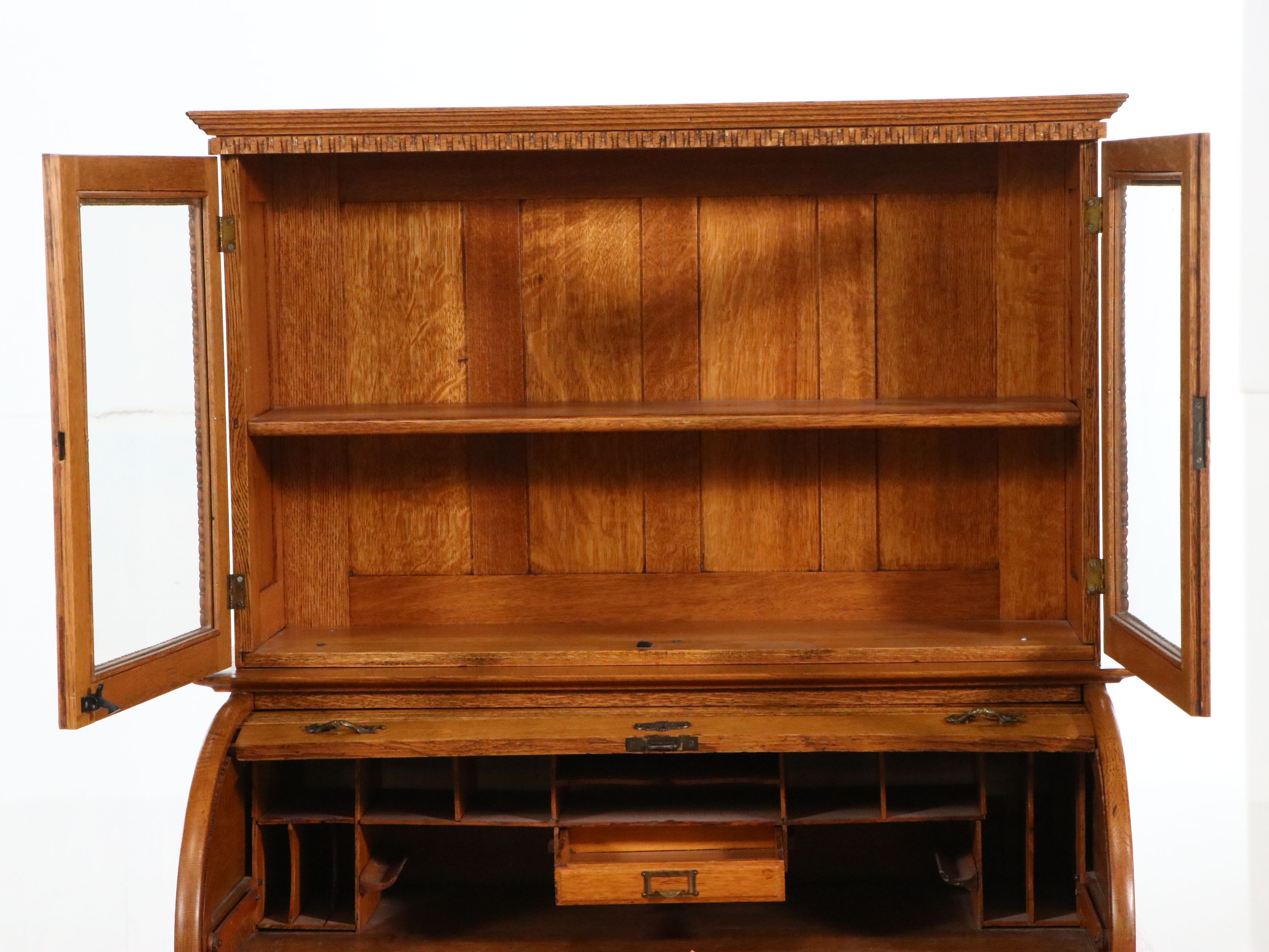 Macey Late Victorian Style Quartersawn Oak Roll-Top Secretary Desk