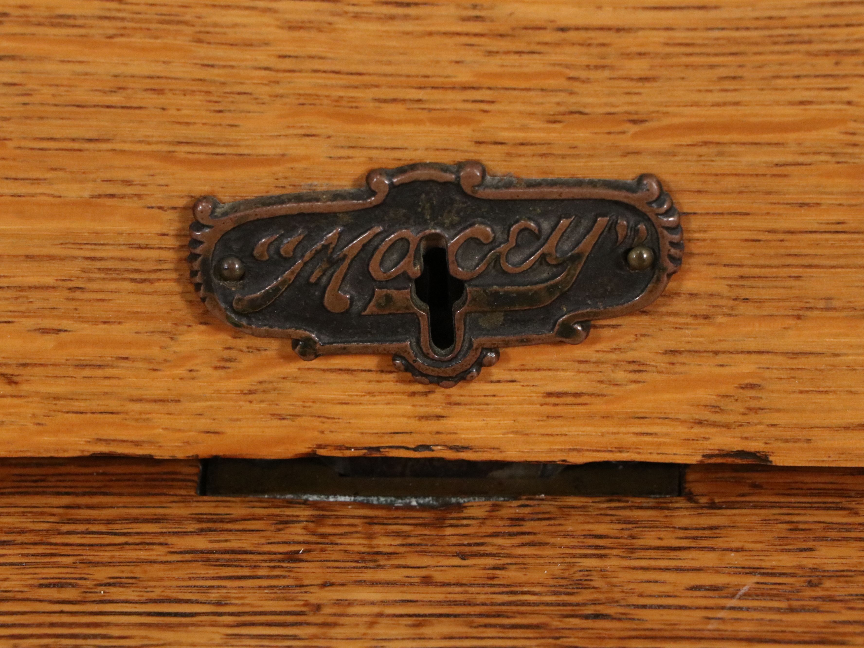 Macey Late Victorian Style Quartersawn Oak Roll-Top Secretary Desk