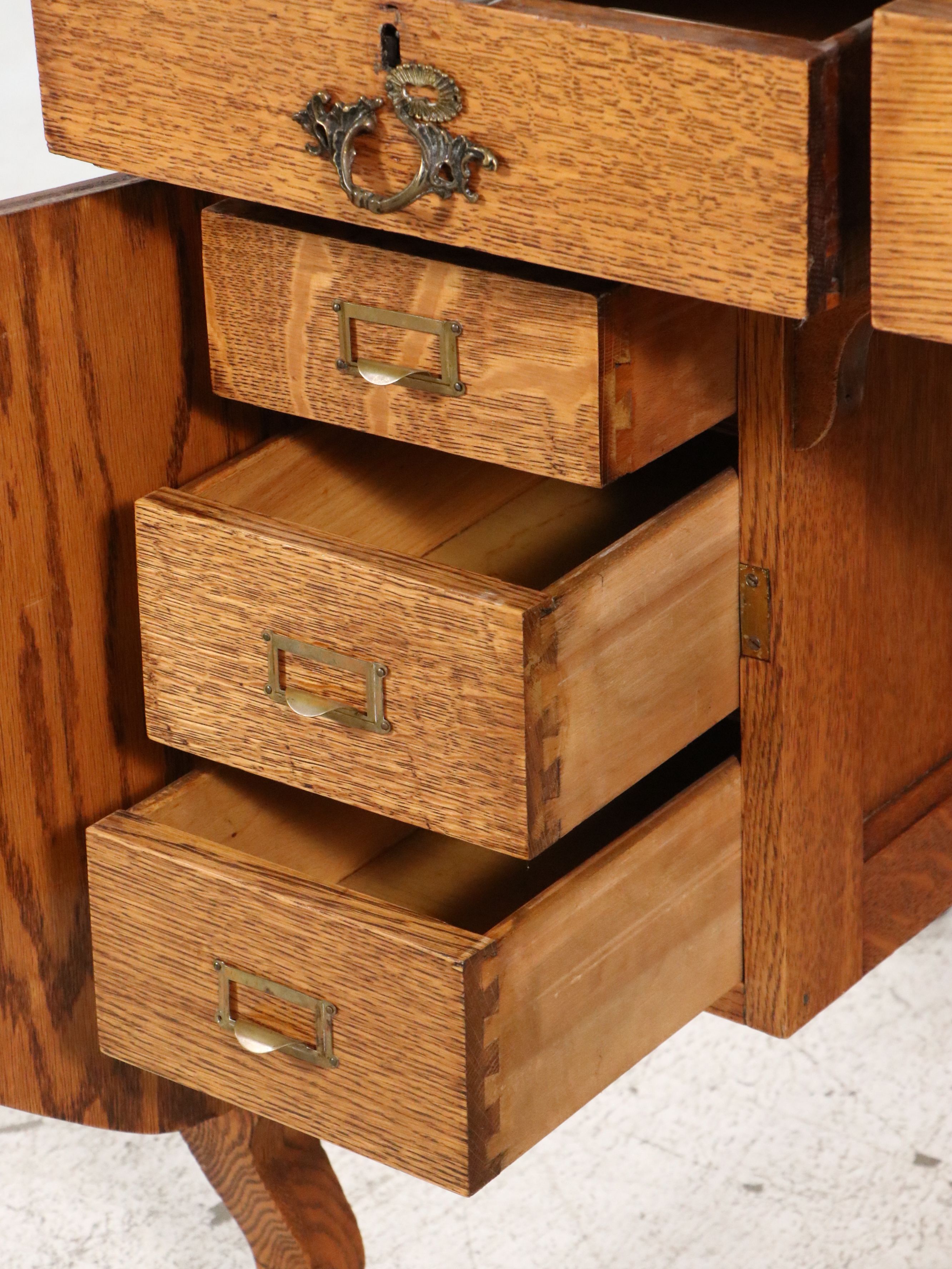 Macey Late Victorian Style Quartersawn Oak Roll-Top Secretary Desk