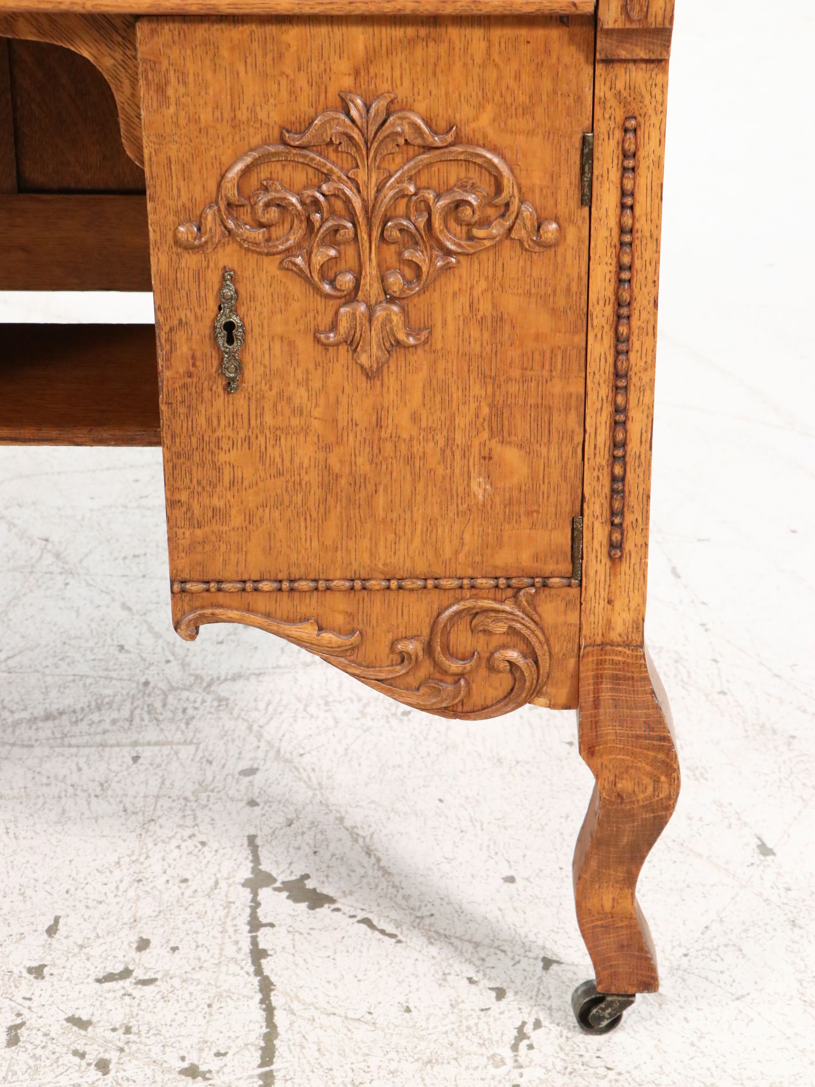 Macey Late Victorian Style Quartersawn Oak Roll-Top Secretary Desk