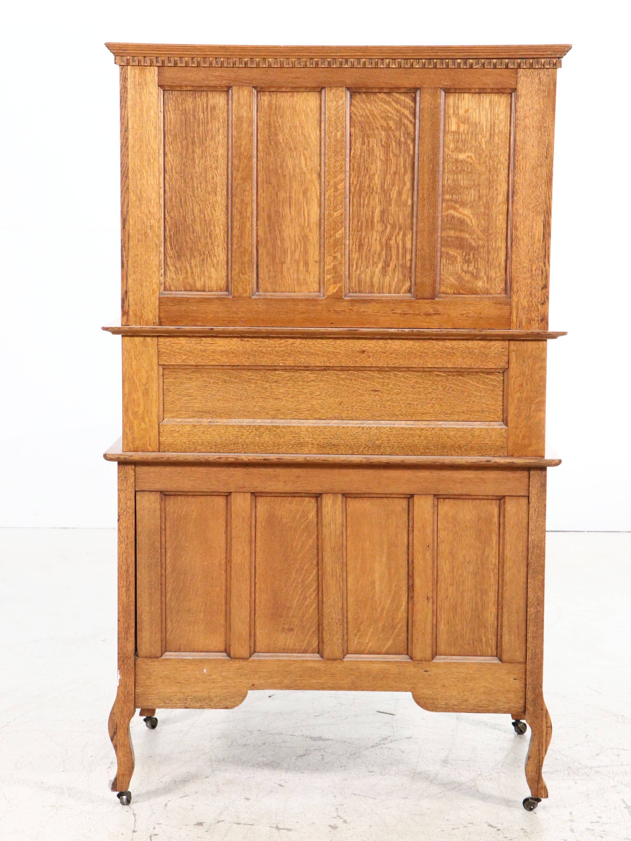 Macey Late Victorian Style Quartersawn Oak Roll-Top Secretary Desk