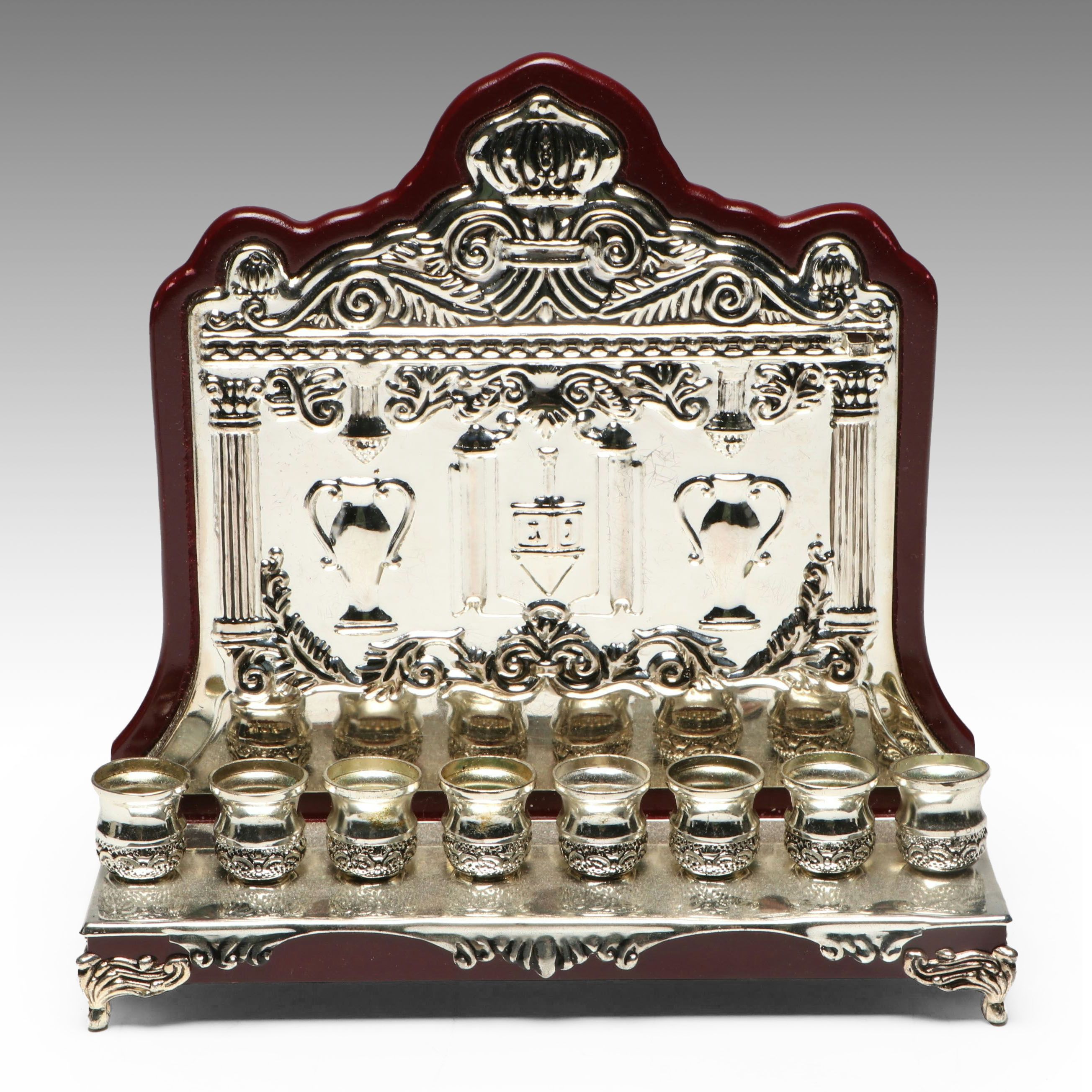 Metal Plated and Wood Menorah