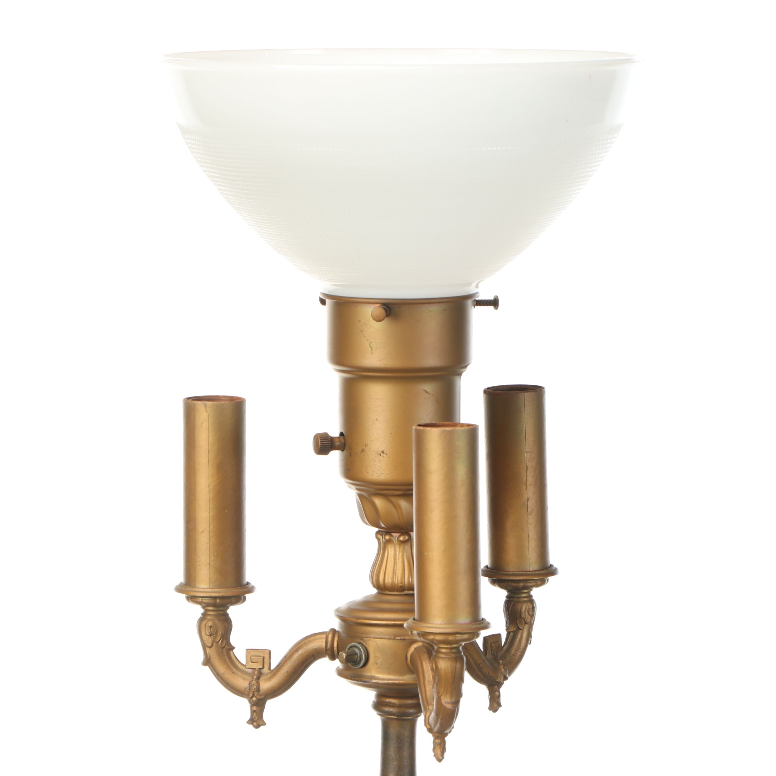 Bronzed Spelter and Banded Calcite Mughal Torchiere Floor Lamp