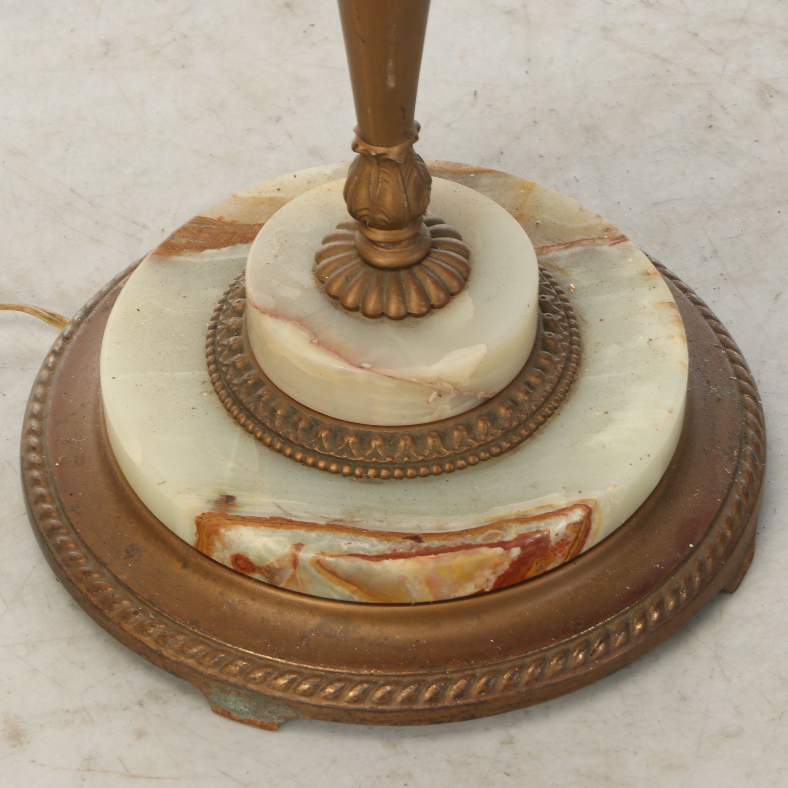 Bronzed Spelter and Banded Calcite Mughal Torchiere Floor Lamp