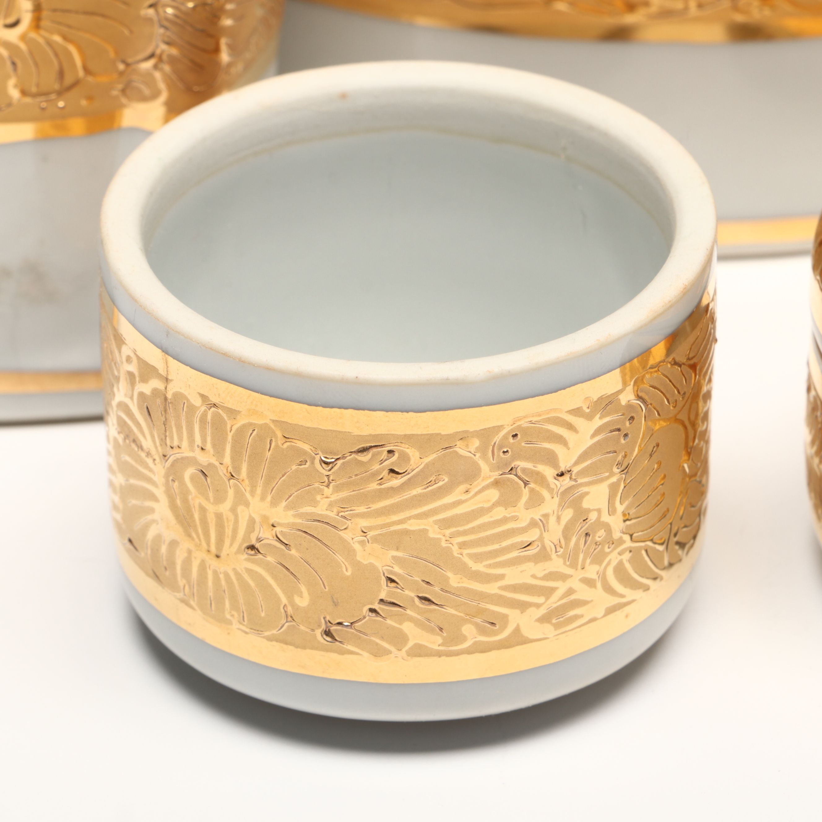 Gilt Decorated Porcelain Vanity Boxes, Candle Holders, and More Décor