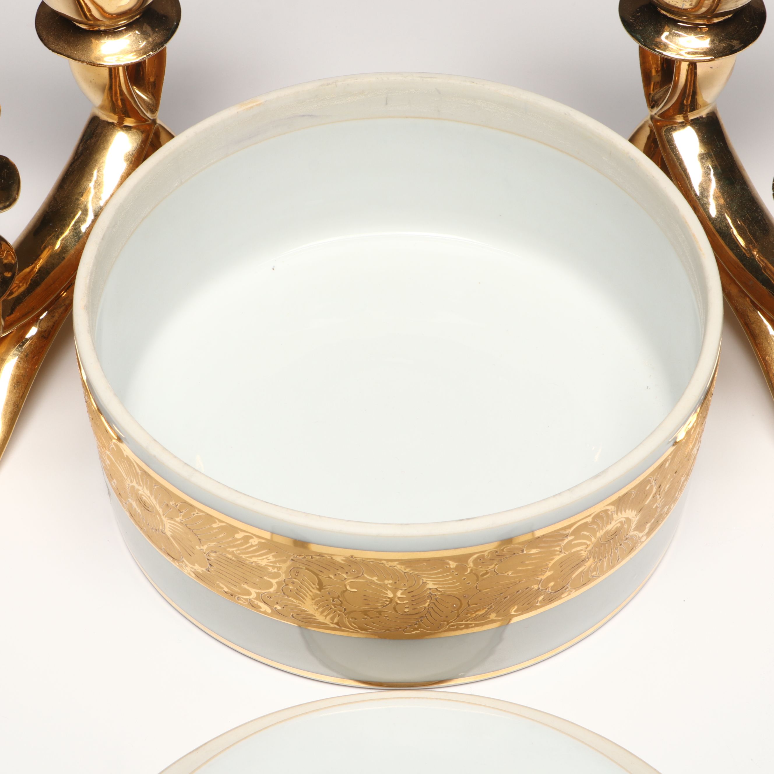 Gilt Decorated Porcelain Vanity Boxes, Candle Holders, and More Décor
