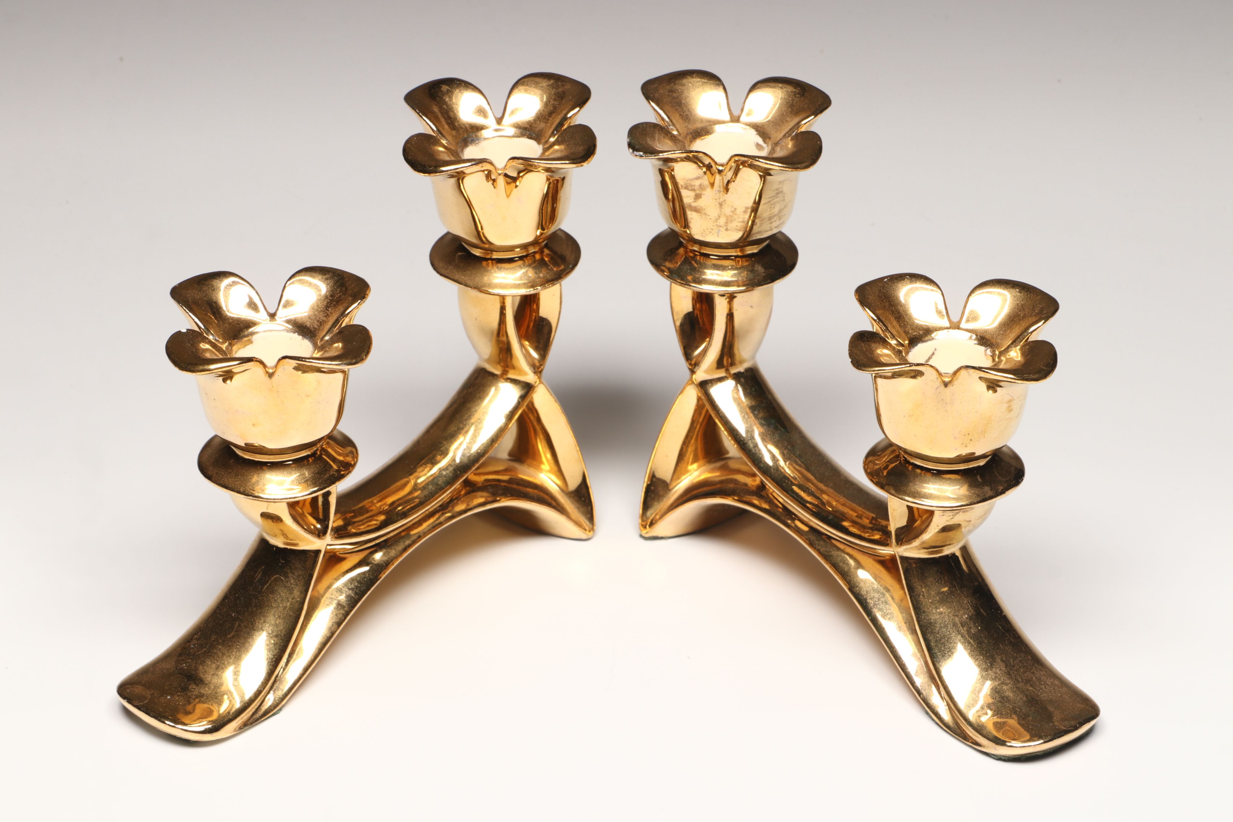 Gilt Decorated Porcelain Vanity Boxes, Candle Holders, and More Décor