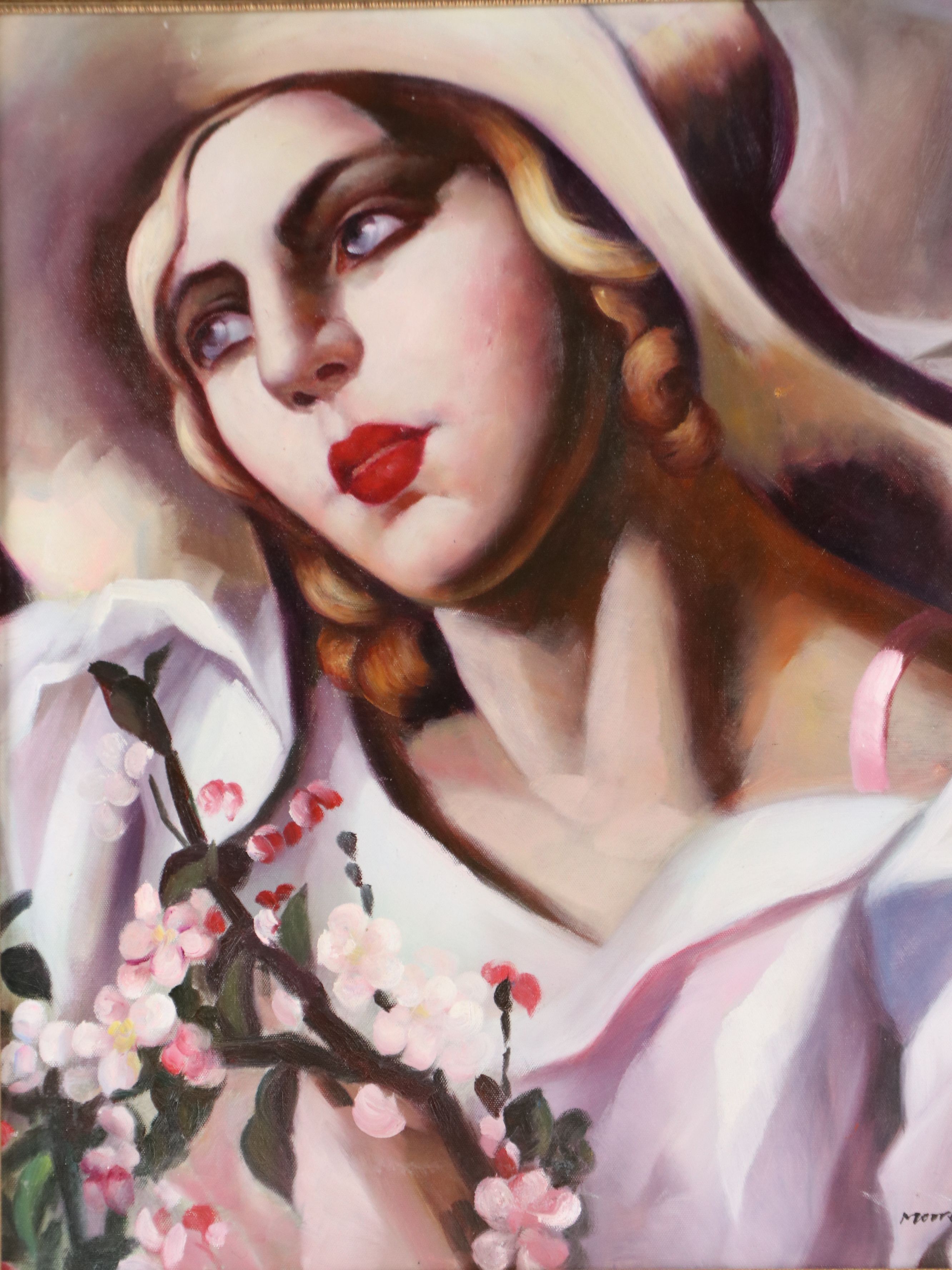 Oil Painting After Tamara de Lempicka "The Straw Hat," 21st Century