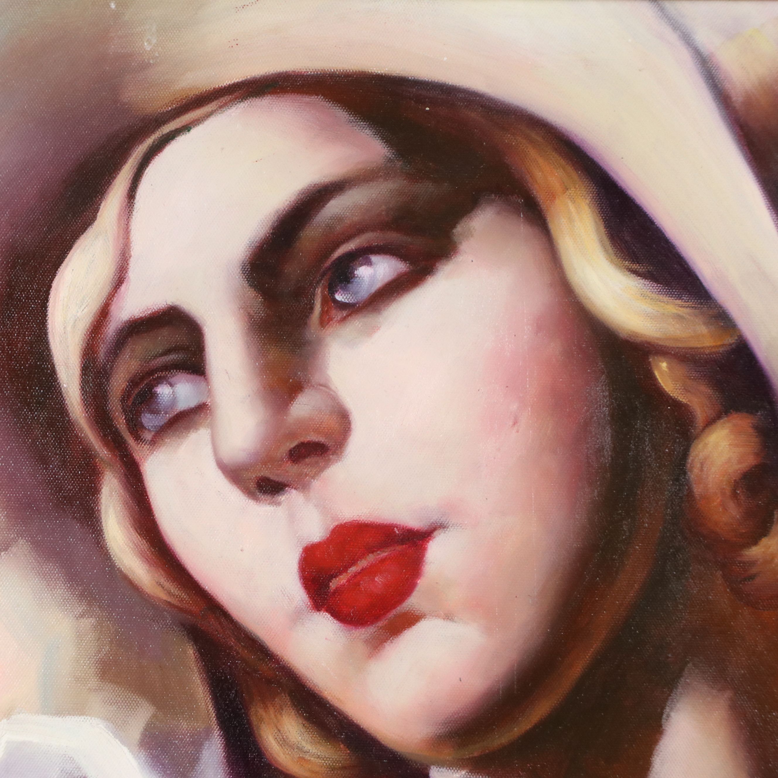 Oil Painting After Tamara de Lempicka "The Straw Hat," 21st Century