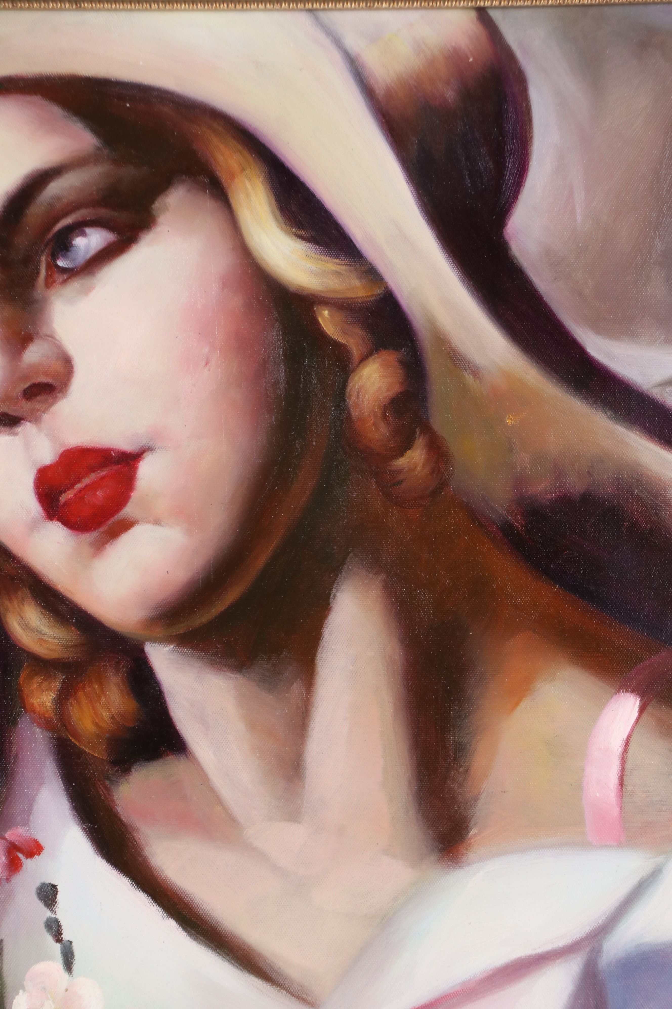 Oil Painting After Tamara de Lempicka "The Straw Hat," 21st Century