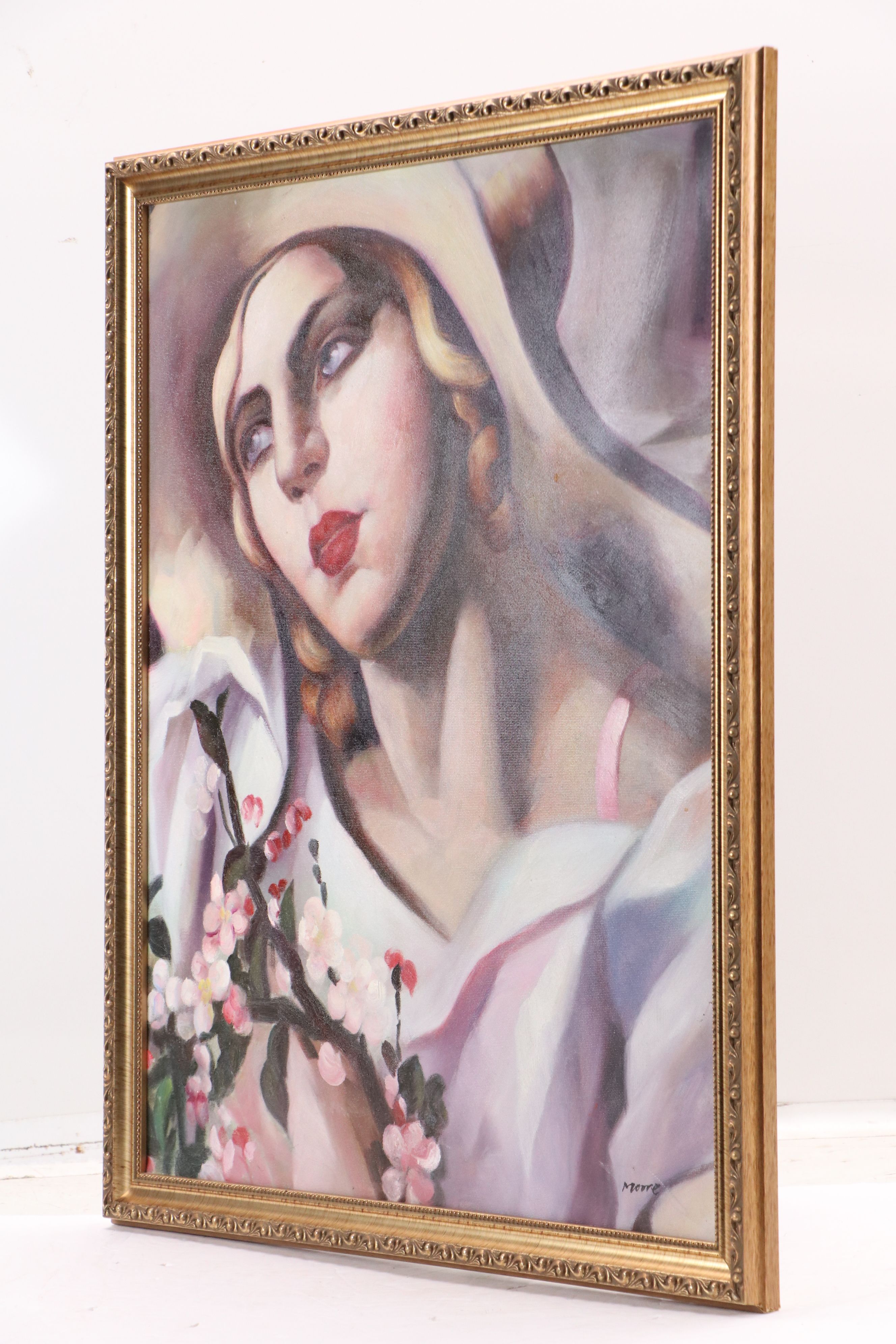 Oil Painting After Tamara de Lempicka "The Straw Hat," 21st Century