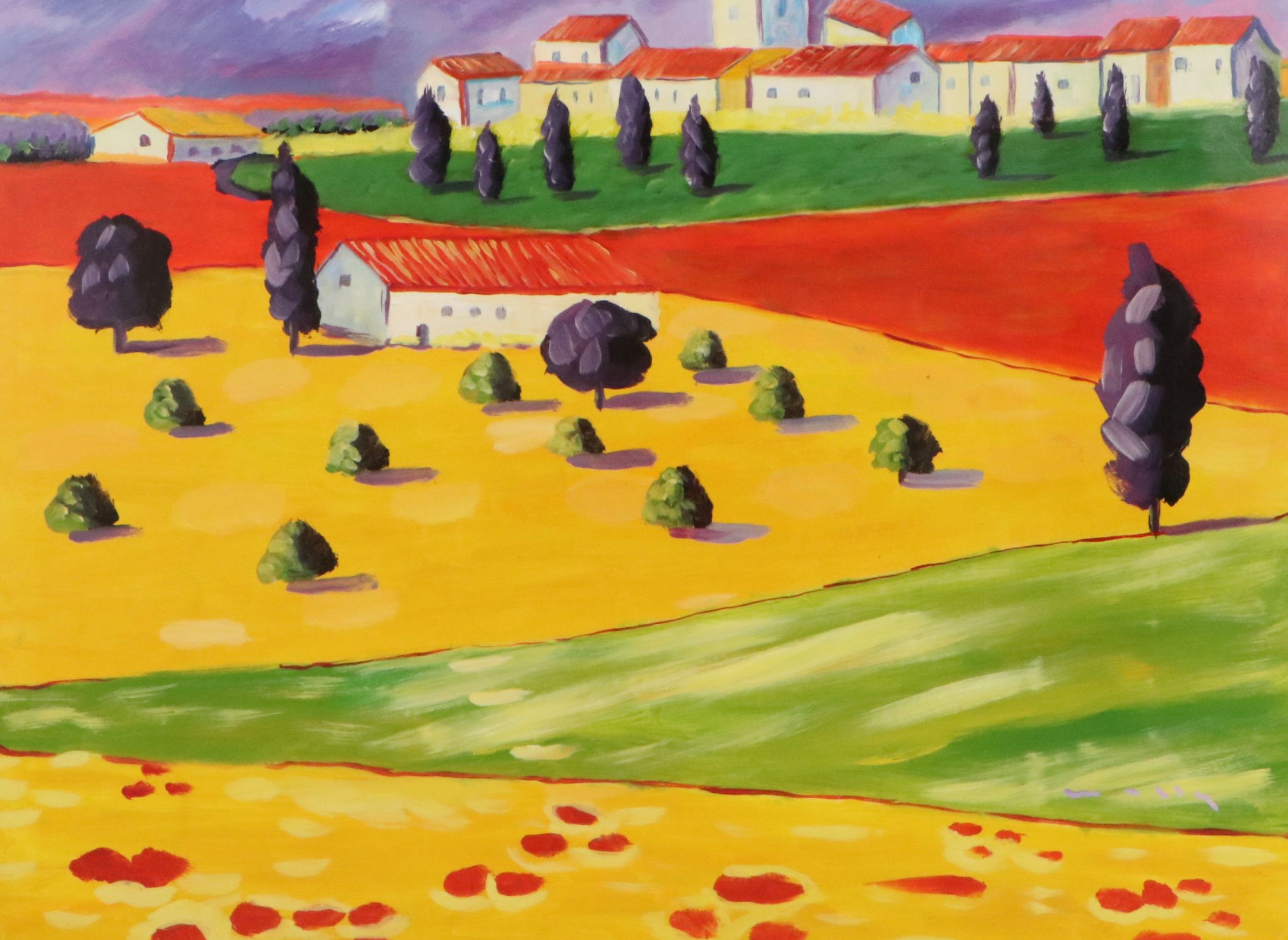 Fauvist Oil Painting of Landscape, 21st Century