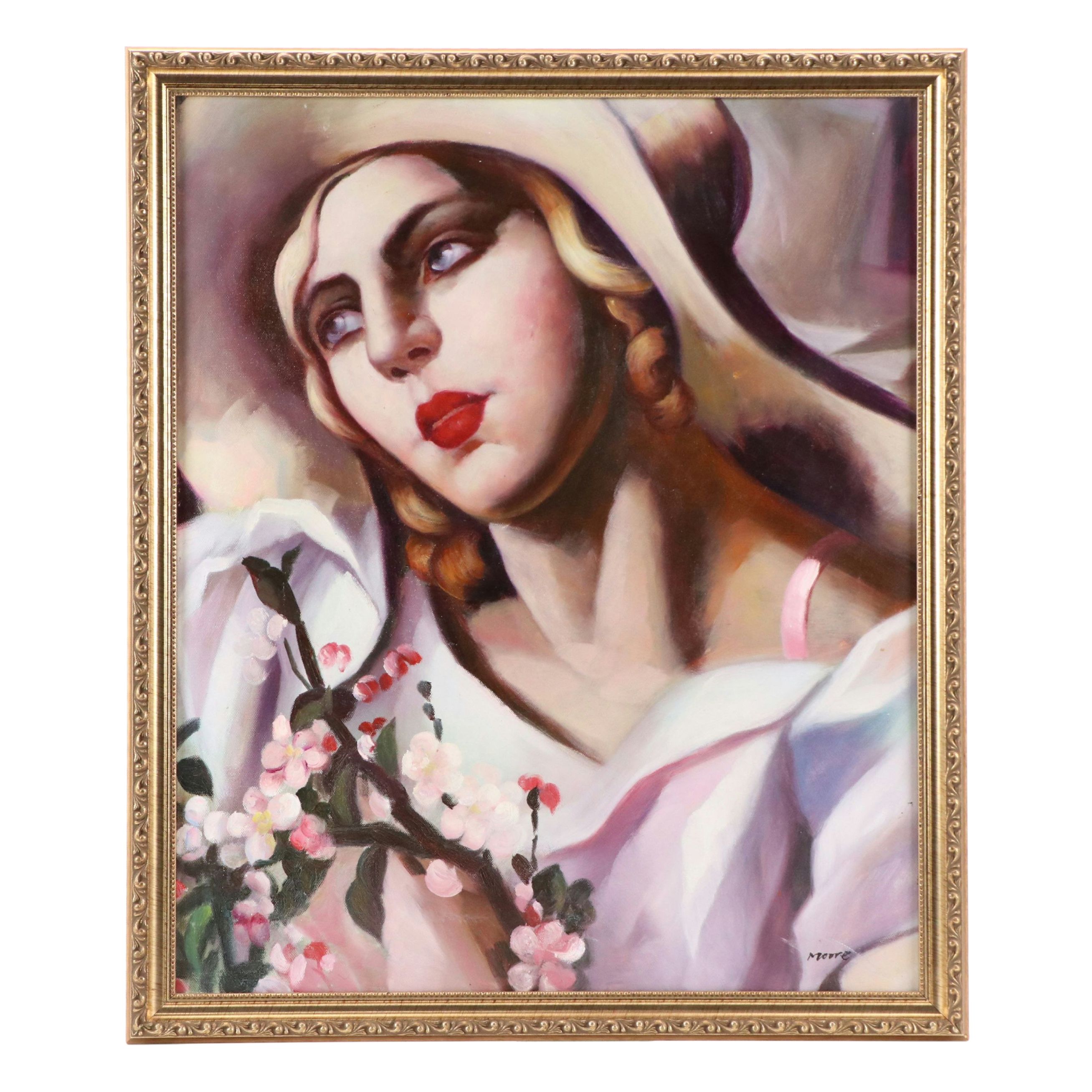 Oil Painting After Tamara de Lempicka "The Straw Hat," 21st Century