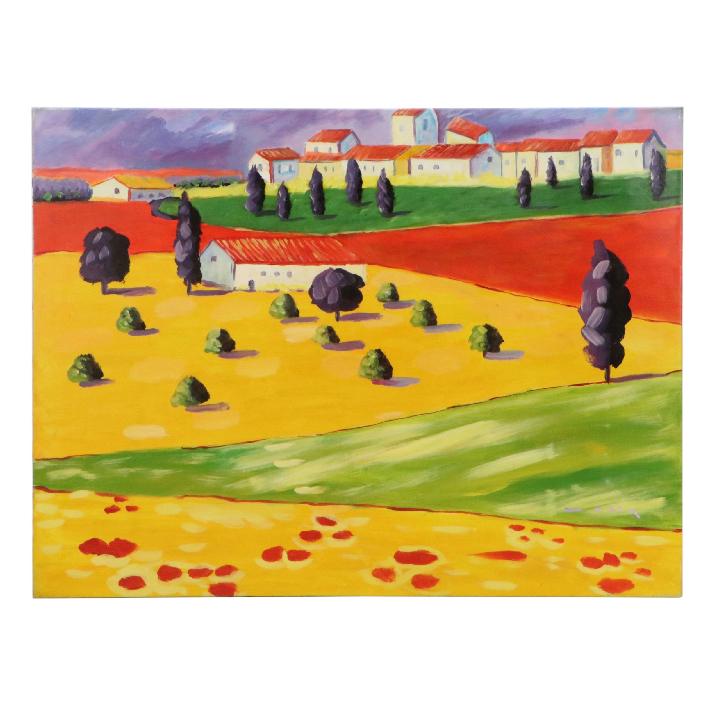 Fauvist Oil Painting of Landscape, 21st Century
