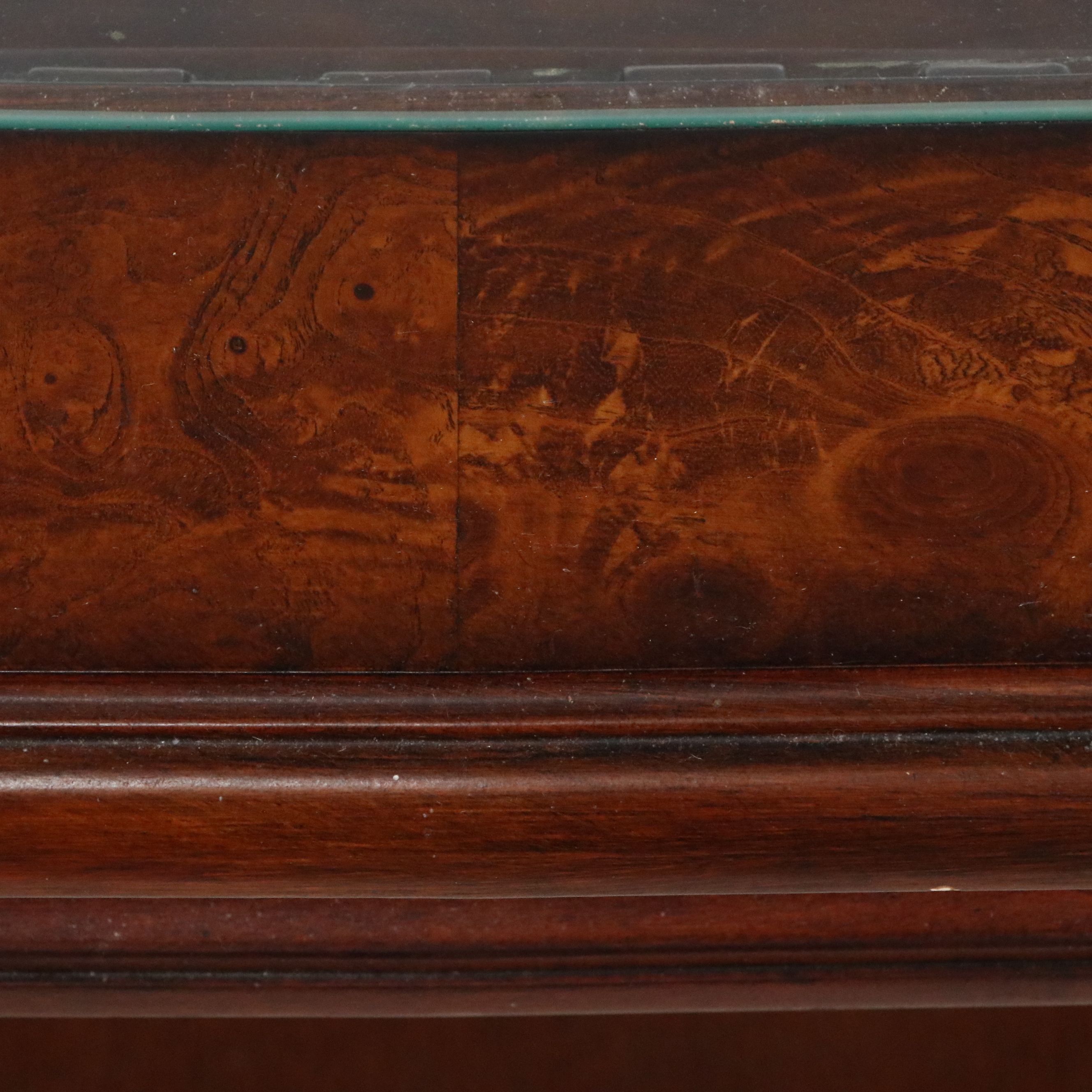 Ornate Rococo Style Mahogany Coffee Table with Beveled Glass Top