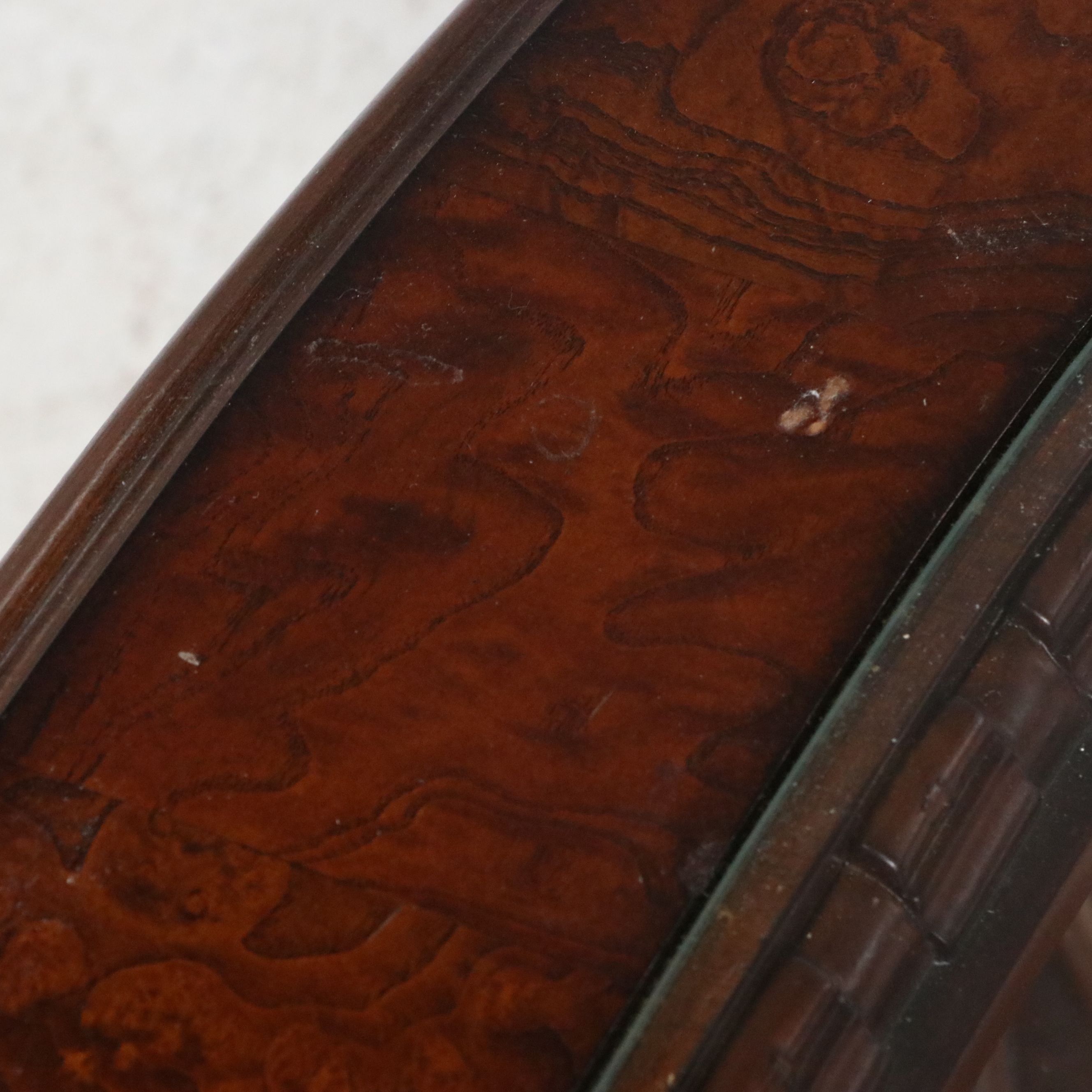 Ornate Rococo Style Mahogany Coffee Table with Beveled Glass Top