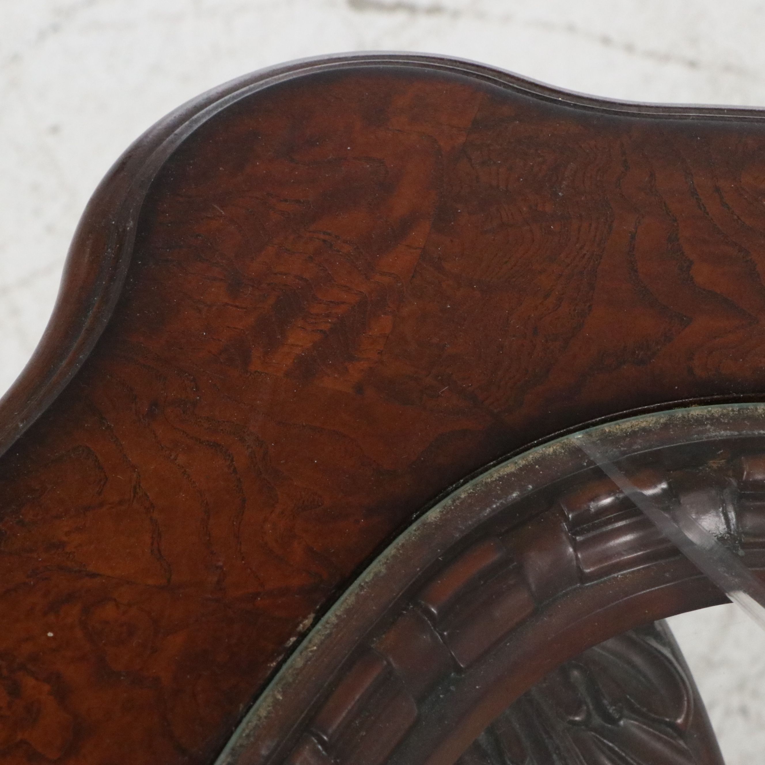 Ornate Rococo Style Mahogany Coffee Table with Beveled Glass Top