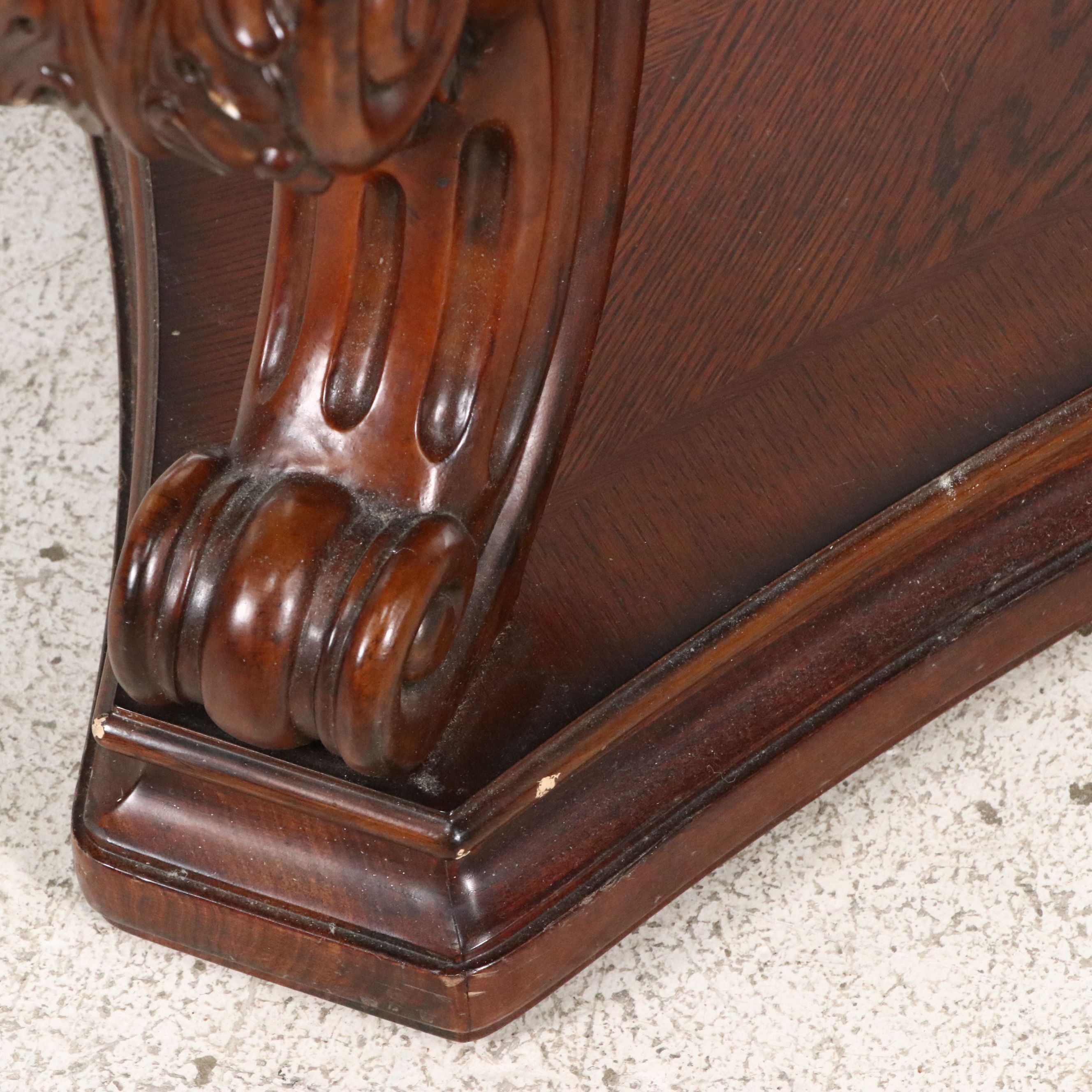 Ornate Rococo Style Mahogany Coffee Table with Beveled Glass Top