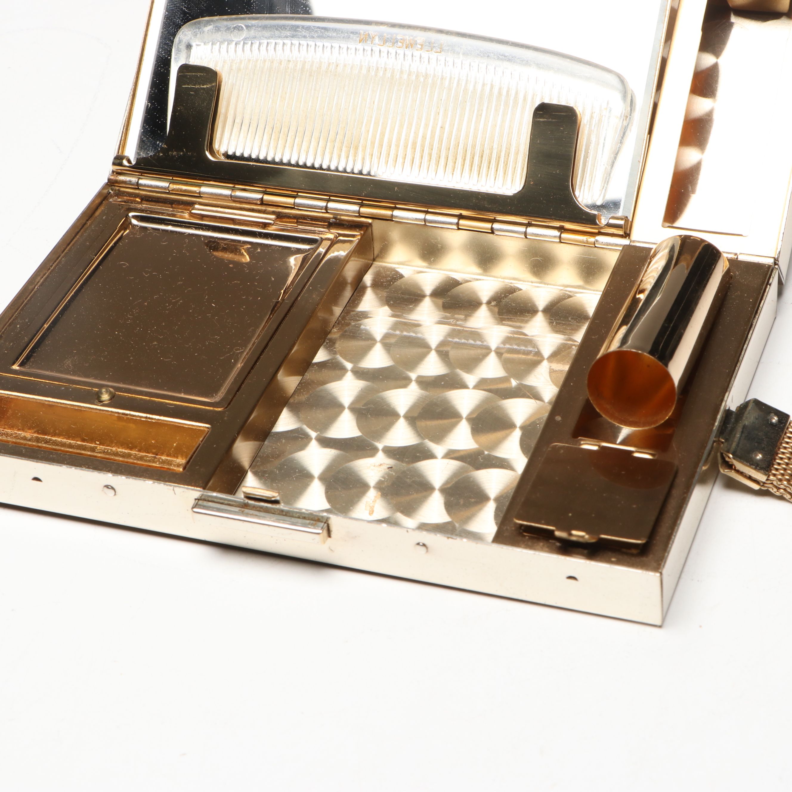 Floral Two Tone Metal Compact and Cigarette Case with Strap, 1950s