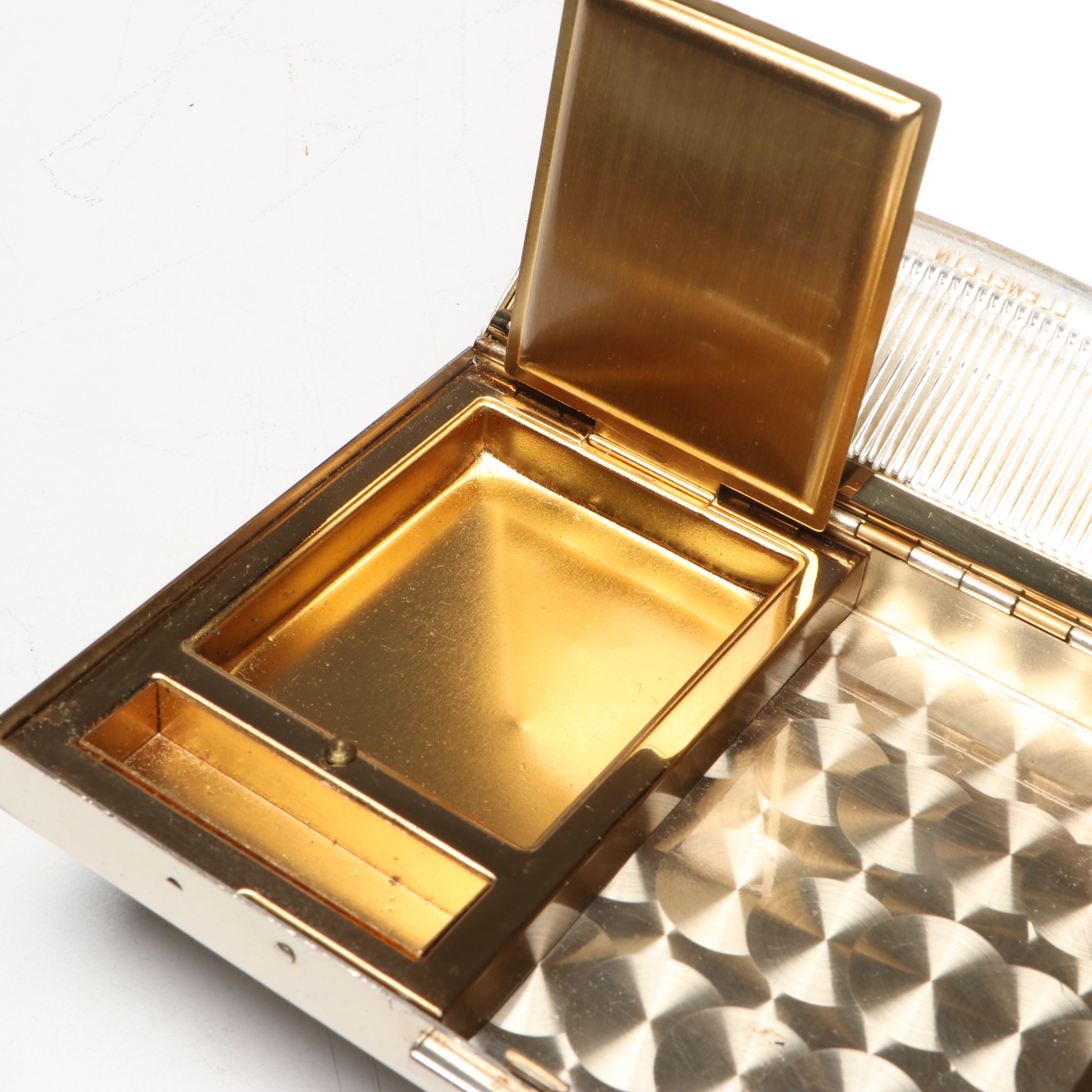 Floral Two Tone Metal Compact and Cigarette Case with Strap, 1950s