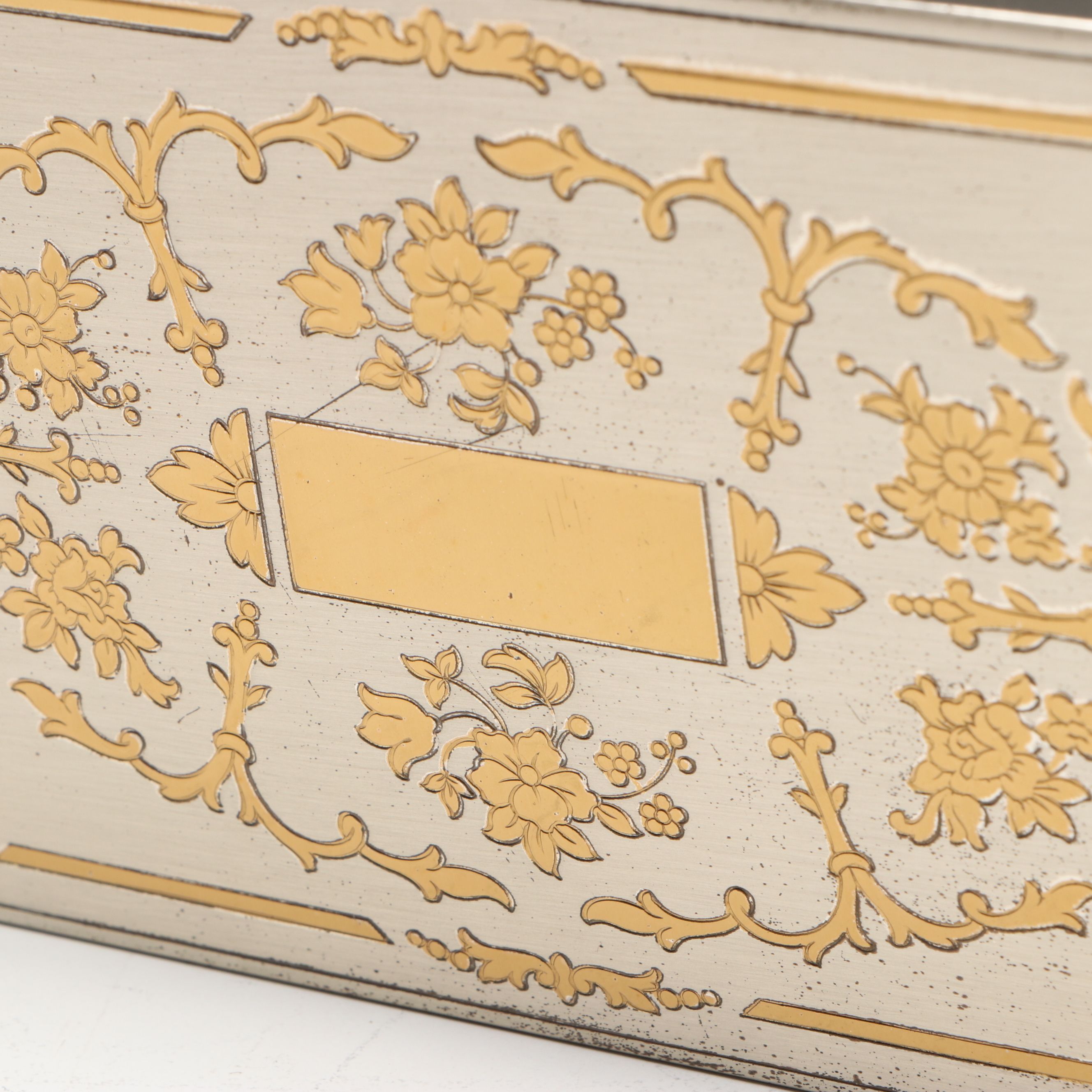 Floral Two Tone Metal Compact and Cigarette Case with Strap, 1950s