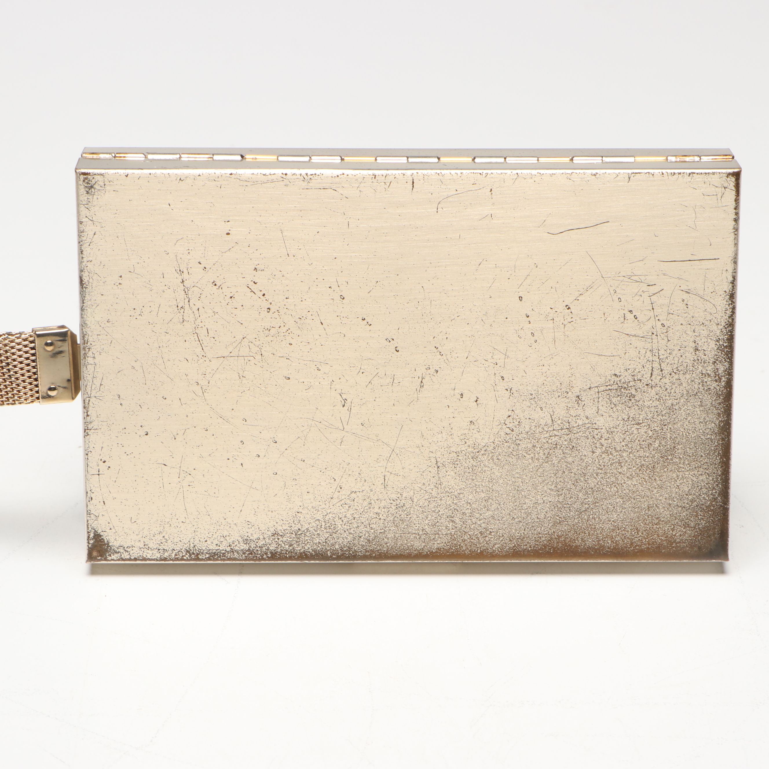 Floral Two Tone Metal Compact and Cigarette Case with Strap, 1950s