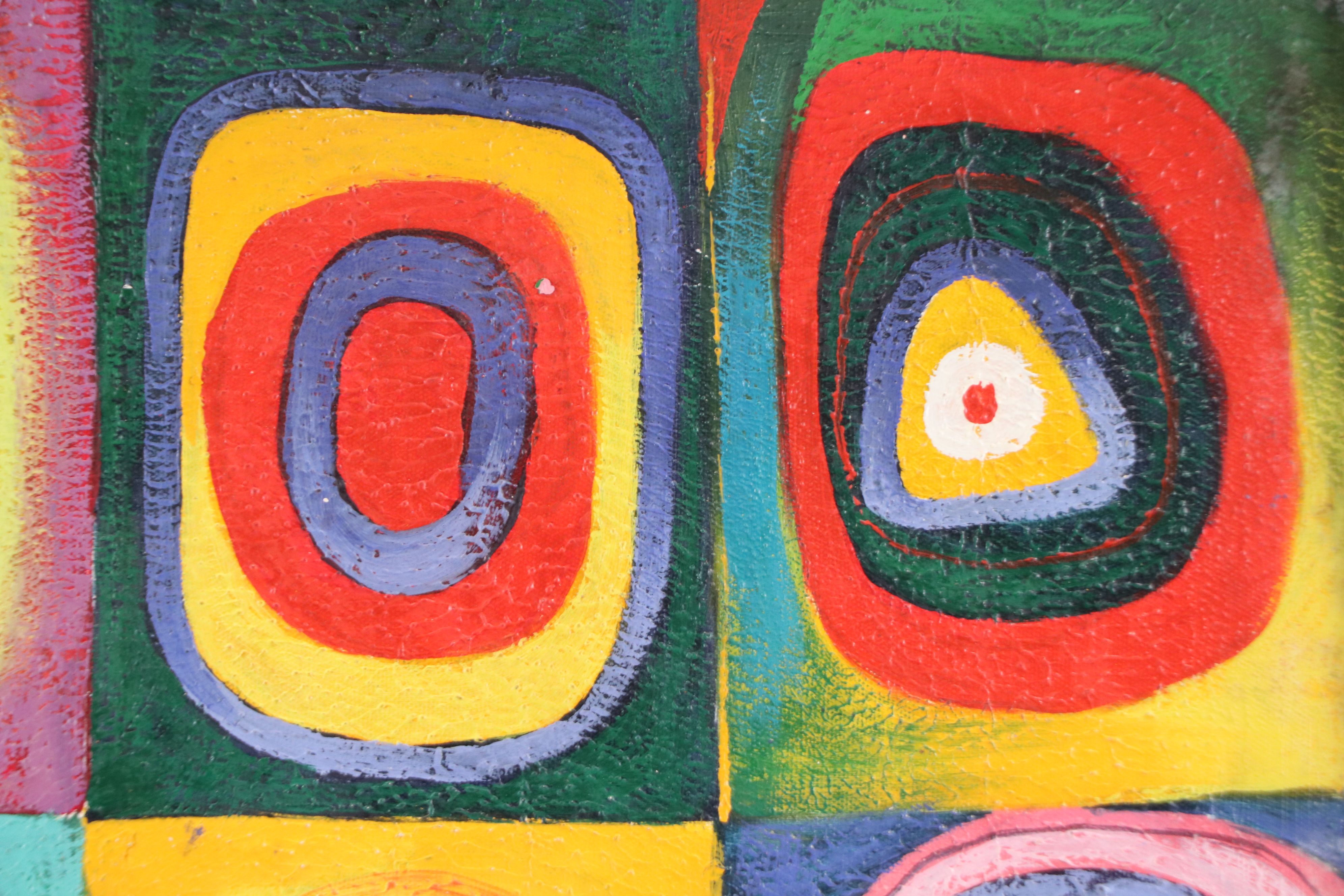Abstract Oil Painting After Wassily Kandinsky "Squares with Concentric Rings"