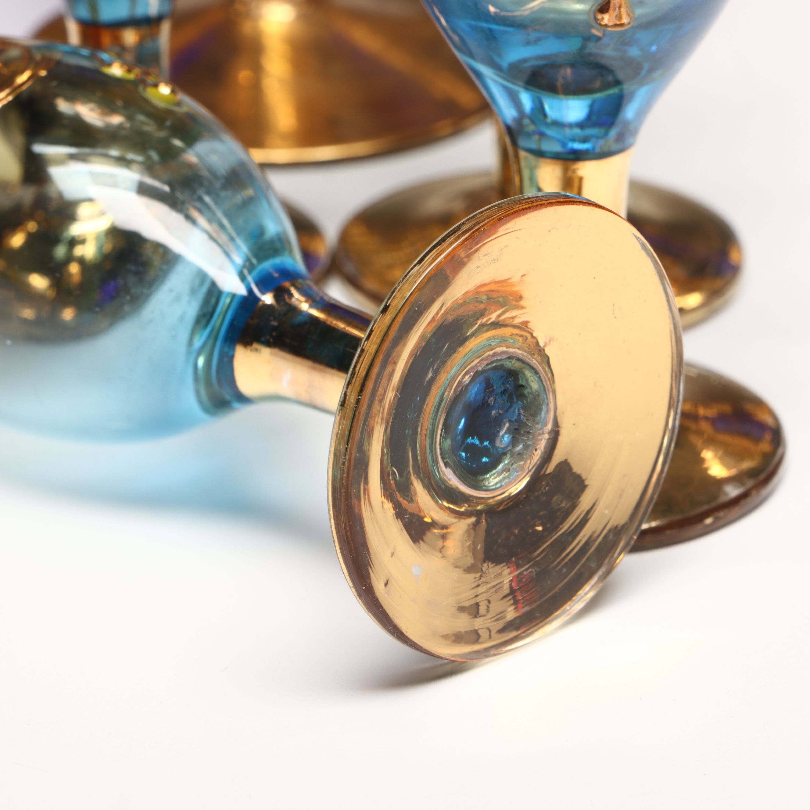Gilt Decorated Blue Glass Stemware