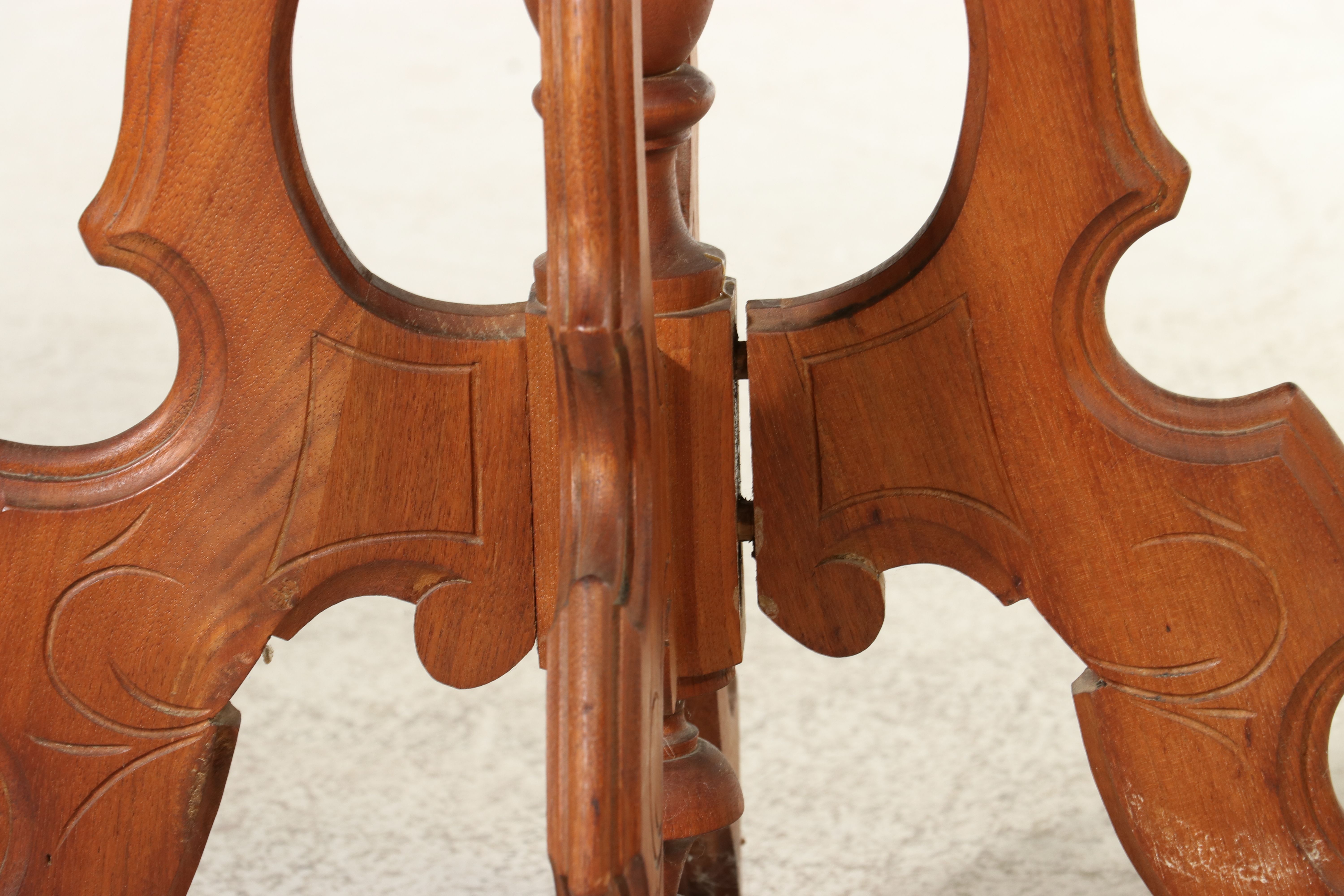Eastlake Carved Walnut Center Table with Marble Top, 19th Century