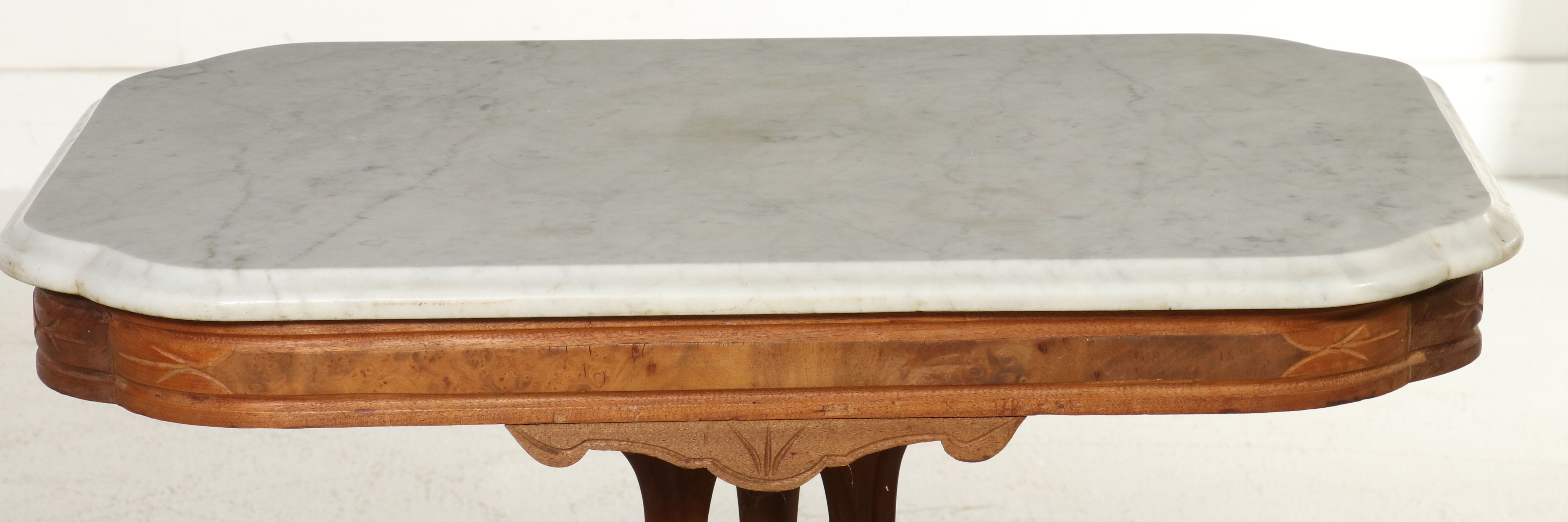 Eastlake Carved Walnut Center Table with Marble Top, 19th Century