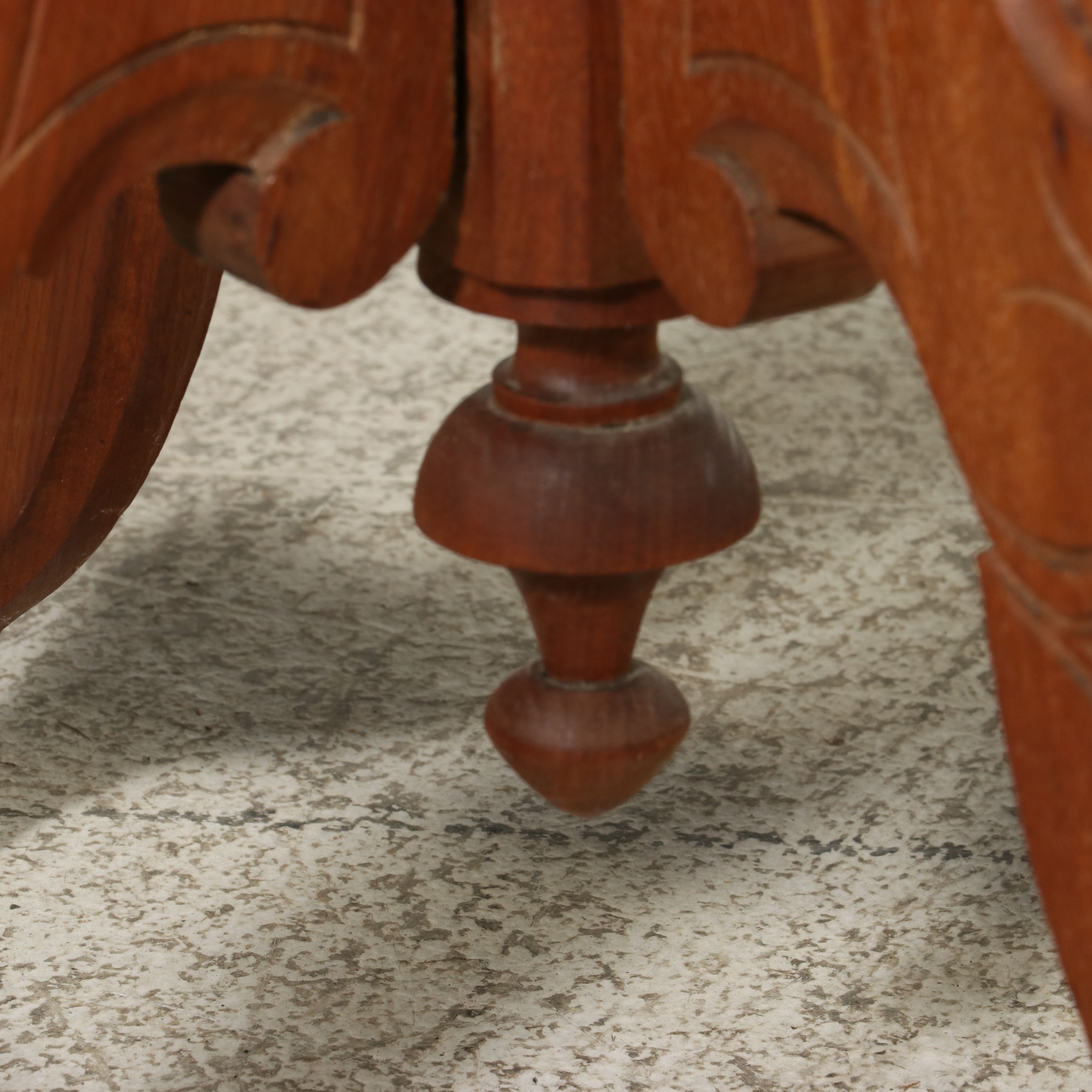 Eastlake Carved Walnut Center Table with Marble Top, 19th Century