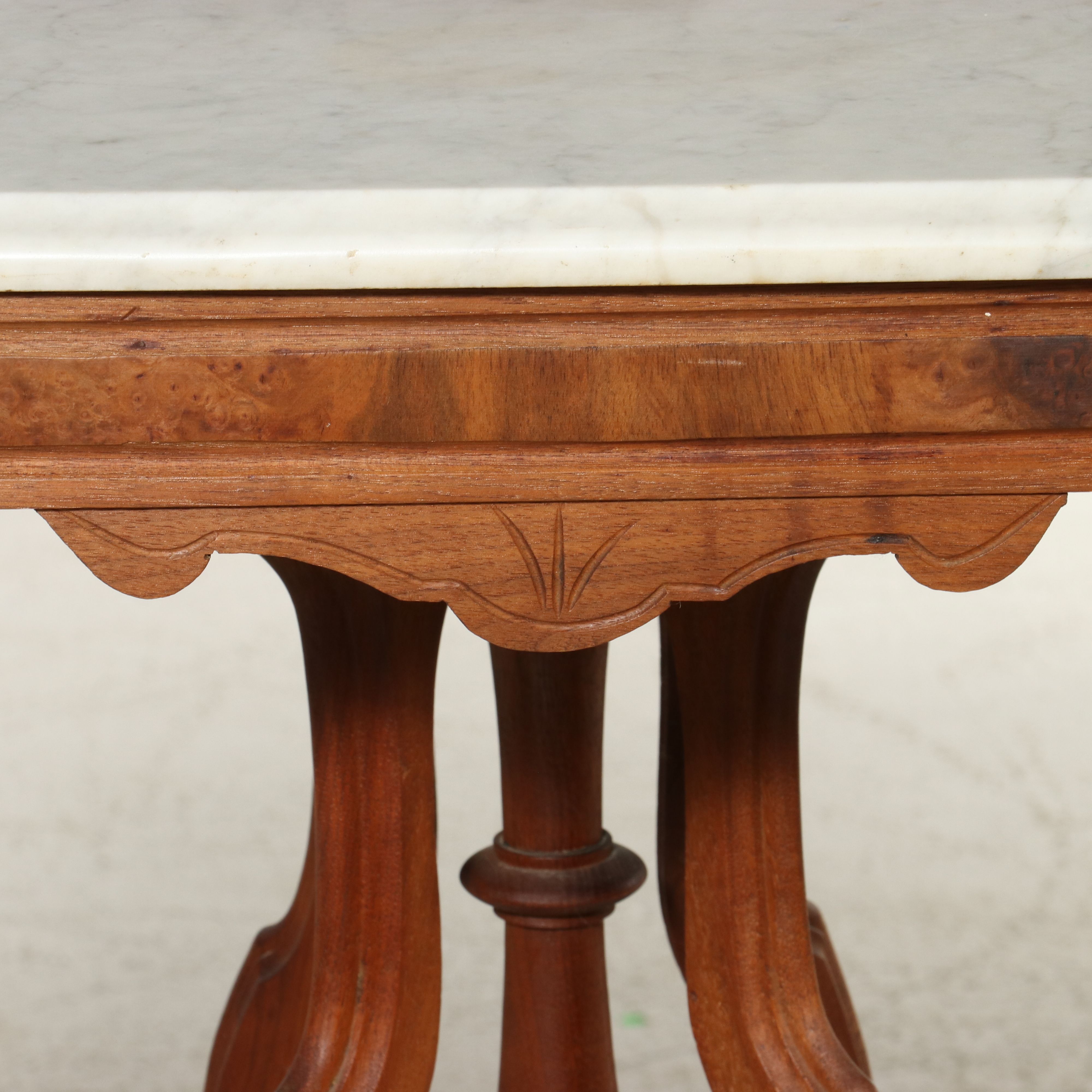 Eastlake Carved Walnut Center Table with Marble Top, 19th Century
