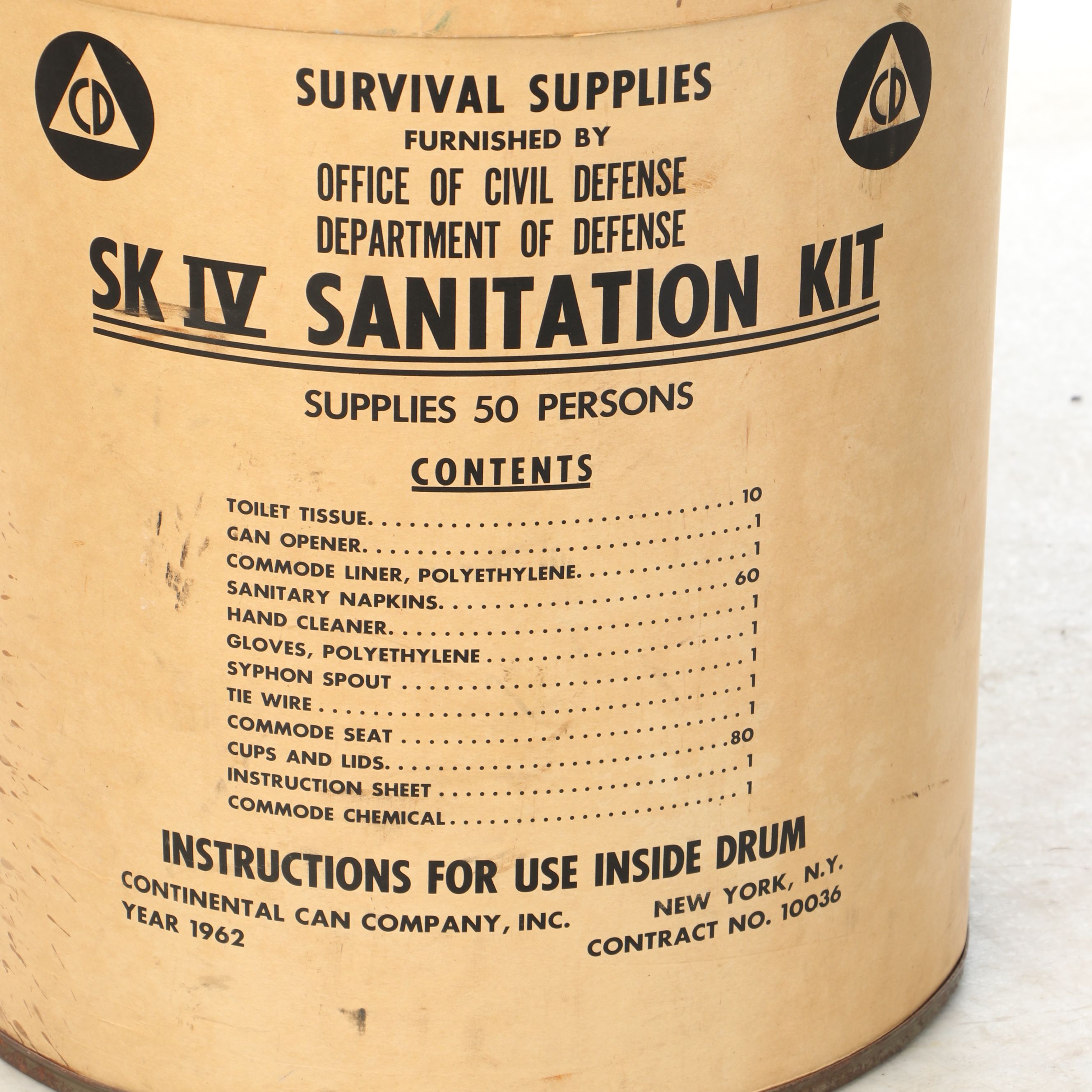 Department of Defense "SK IV Sanitation Kit" Fallout Shelter Supply Drum, 1960s
