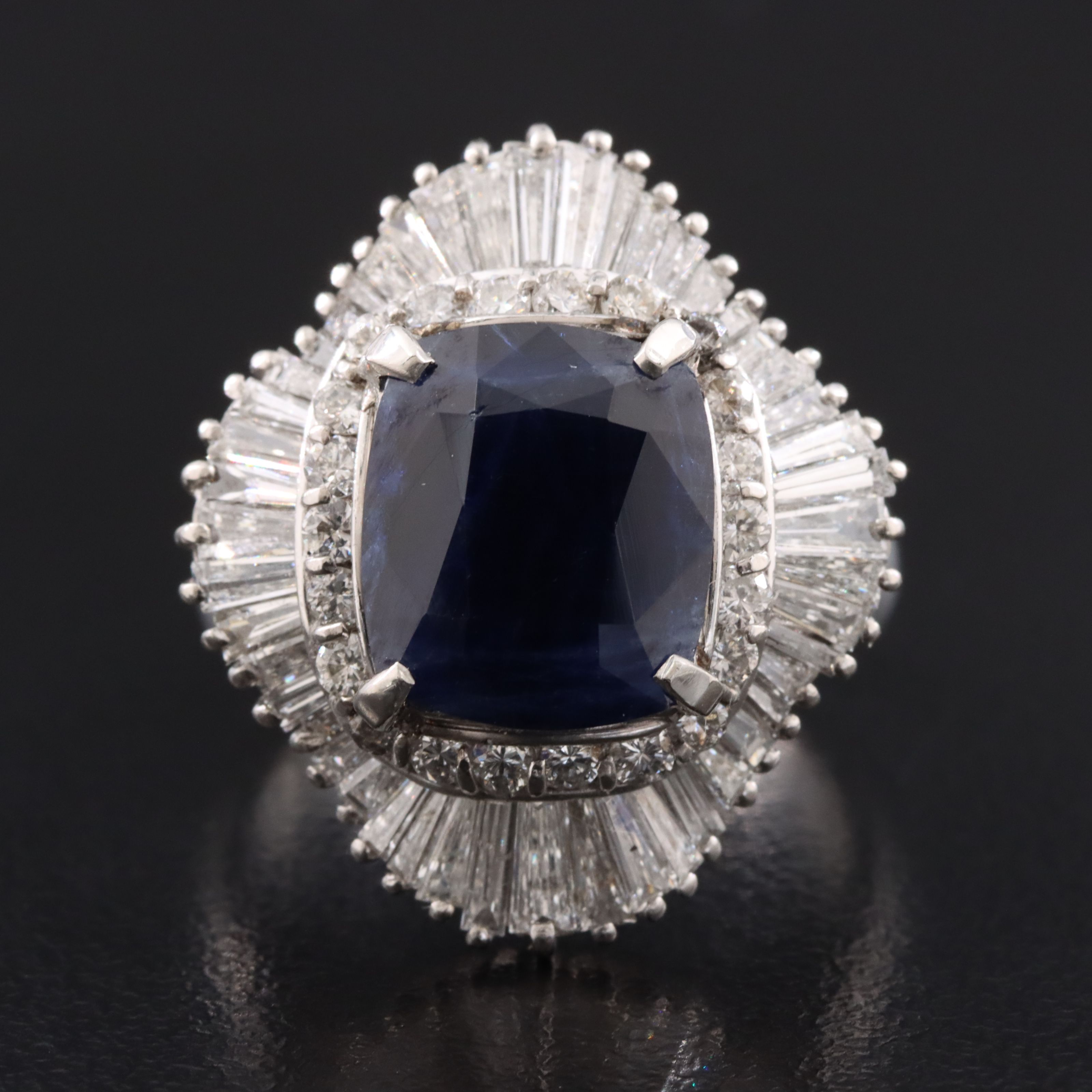 Platinum 5.11 CT Unheated Sapphire and 1.62 CTW Diamond Ring with GIA Report