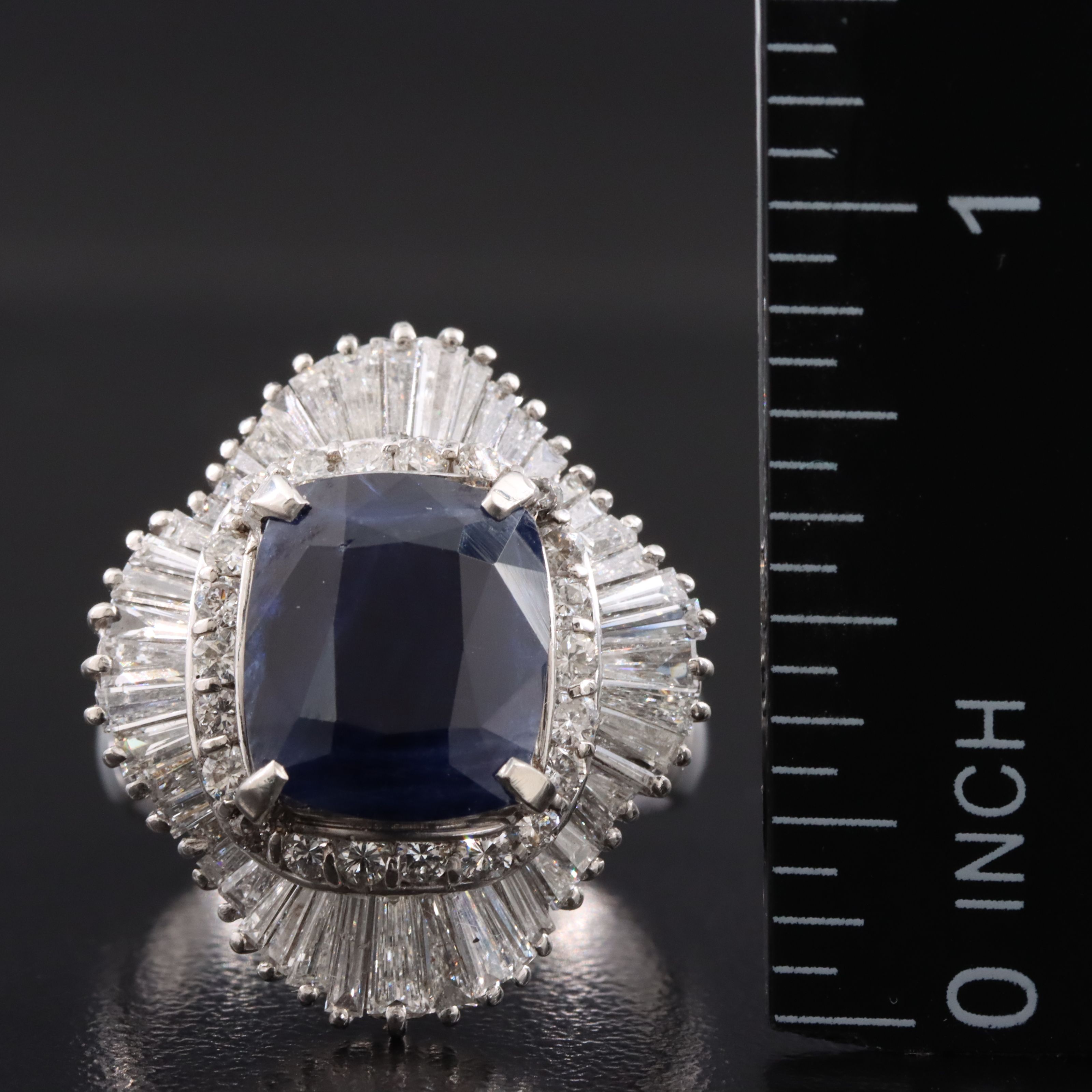 Platinum 5.11 CT Unheated Sapphire and 1.62 CTW Diamond Ring with GIA Report
