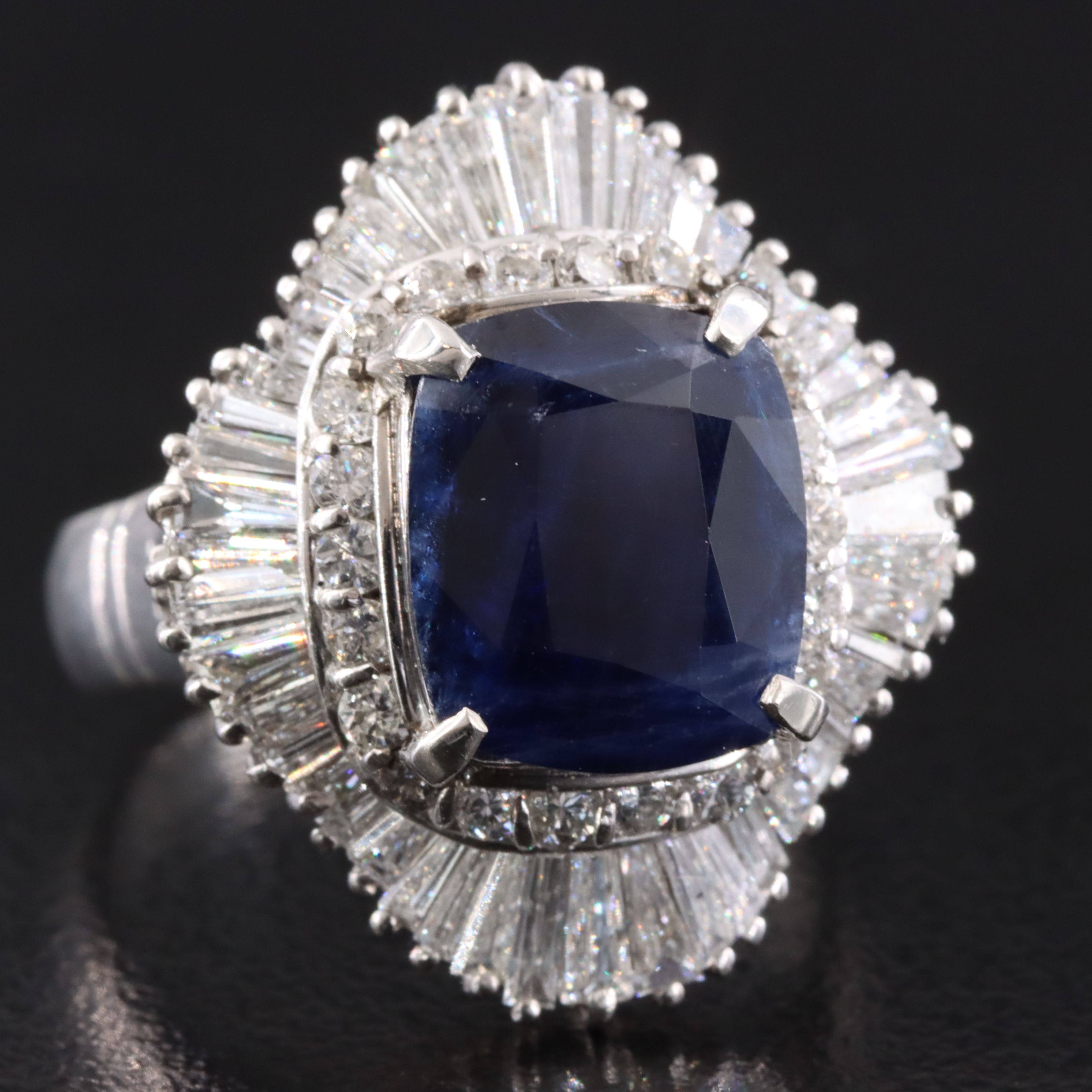Platinum 5.11 CT Unheated Sapphire and 1.62 CTW Diamond Ring with GIA Report