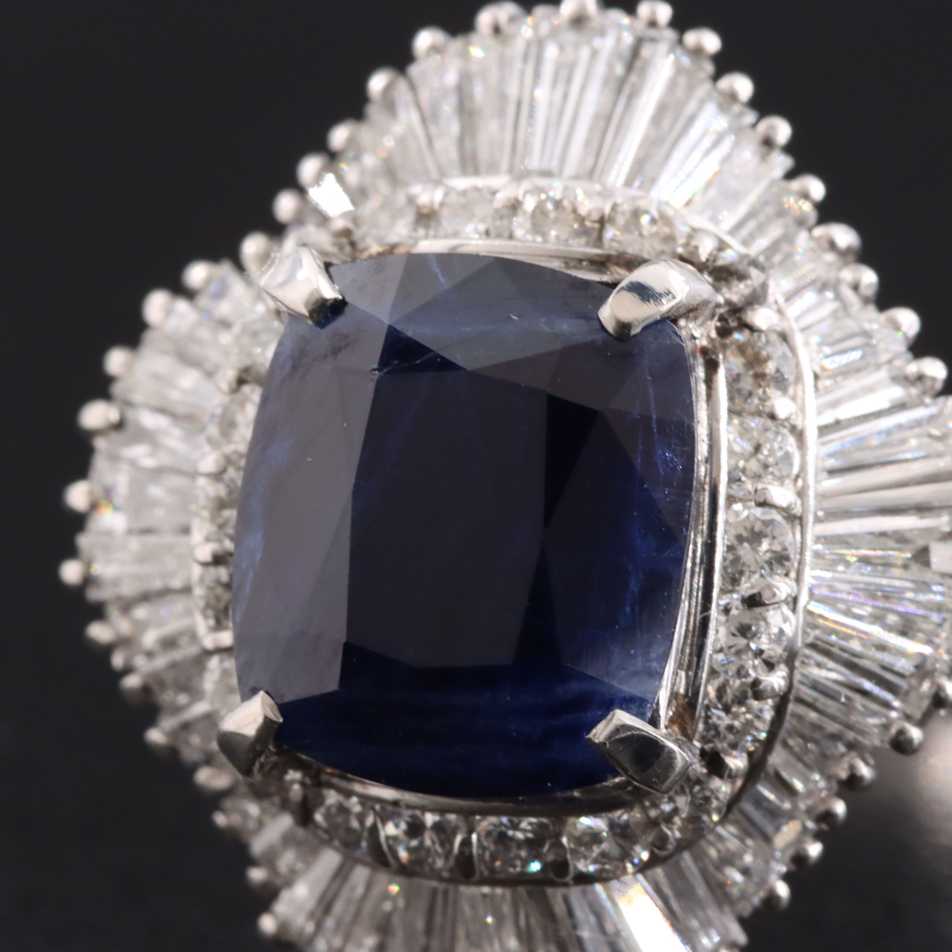Platinum 5.11 CT Unheated Sapphire and 1.62 CTW Diamond Ring with GIA Report