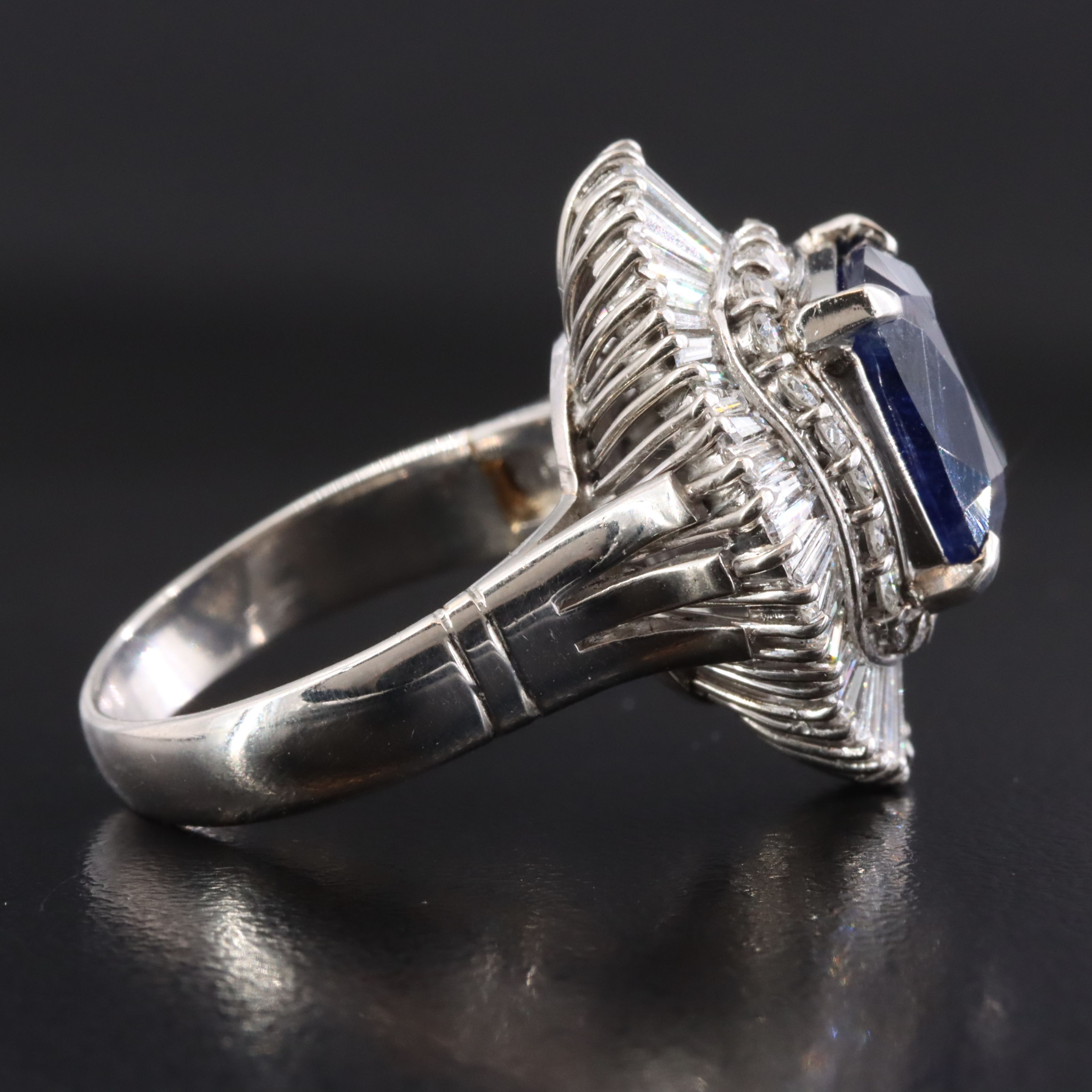 Platinum 5.11 CT Unheated Sapphire and 1.62 CTW Diamond Ring with GIA Report