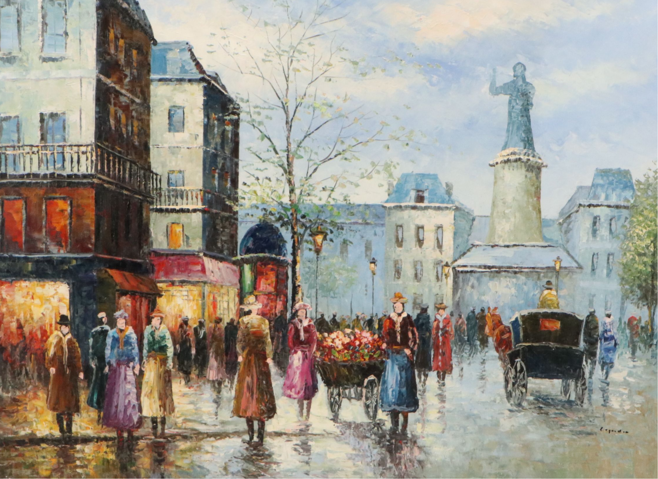 Parisian Street Scene Oil Painting, Circa 2010