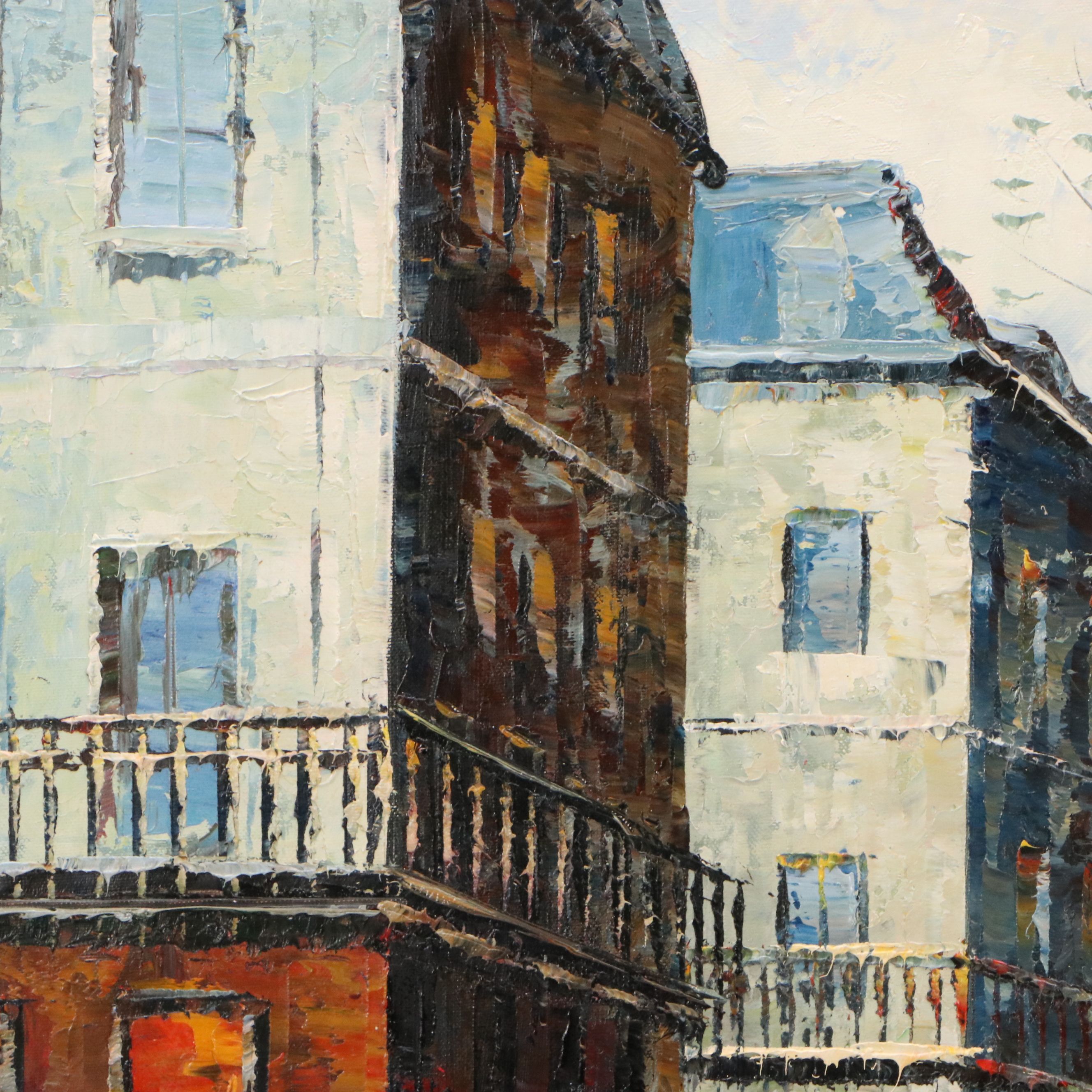 Parisian Street Scene Oil Painting, Circa 2010