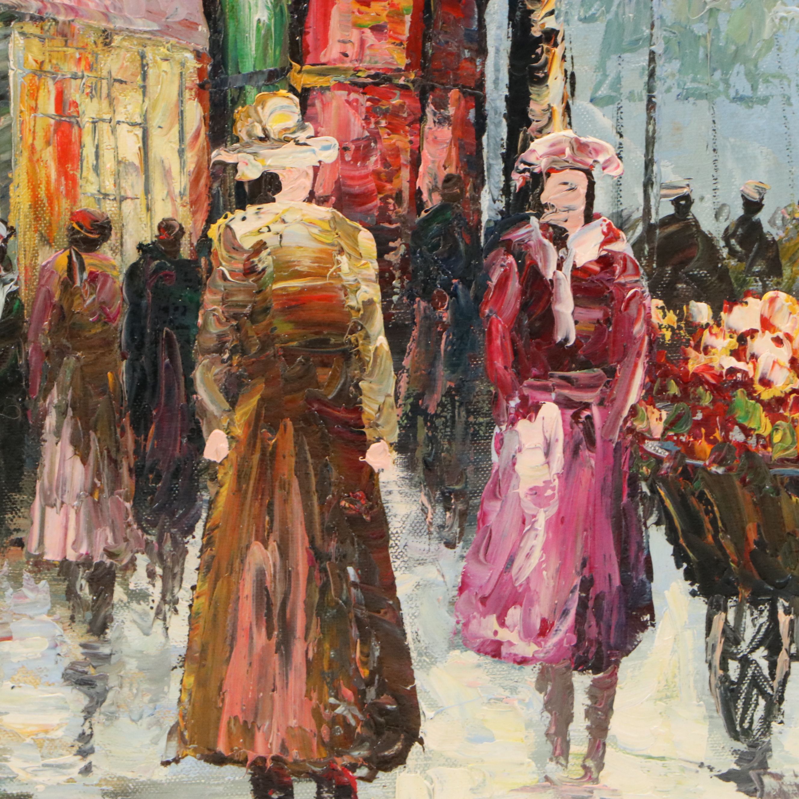 Parisian Street Scene Oil Painting, Circa 2010