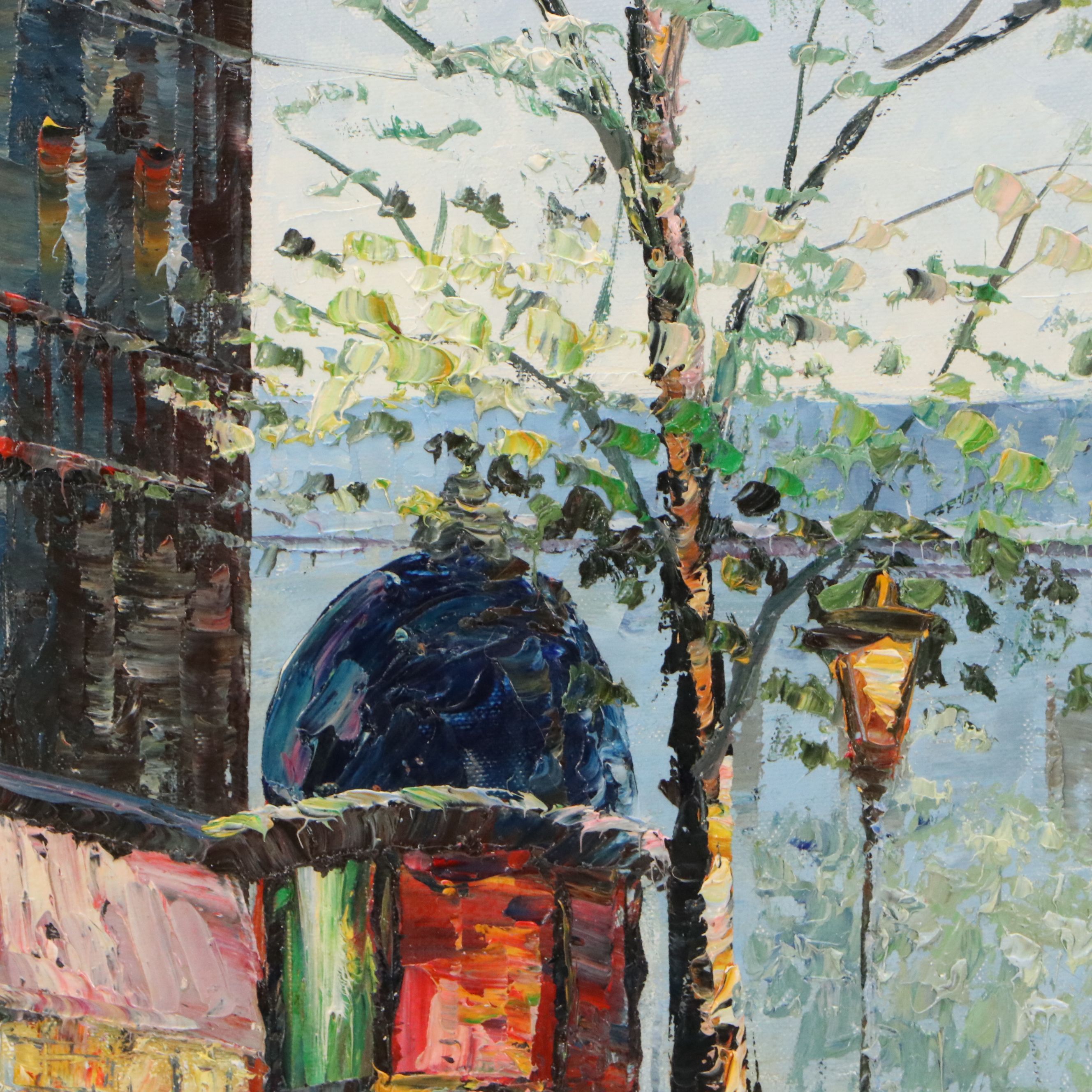 Parisian Street Scene Oil Painting, Circa 2010